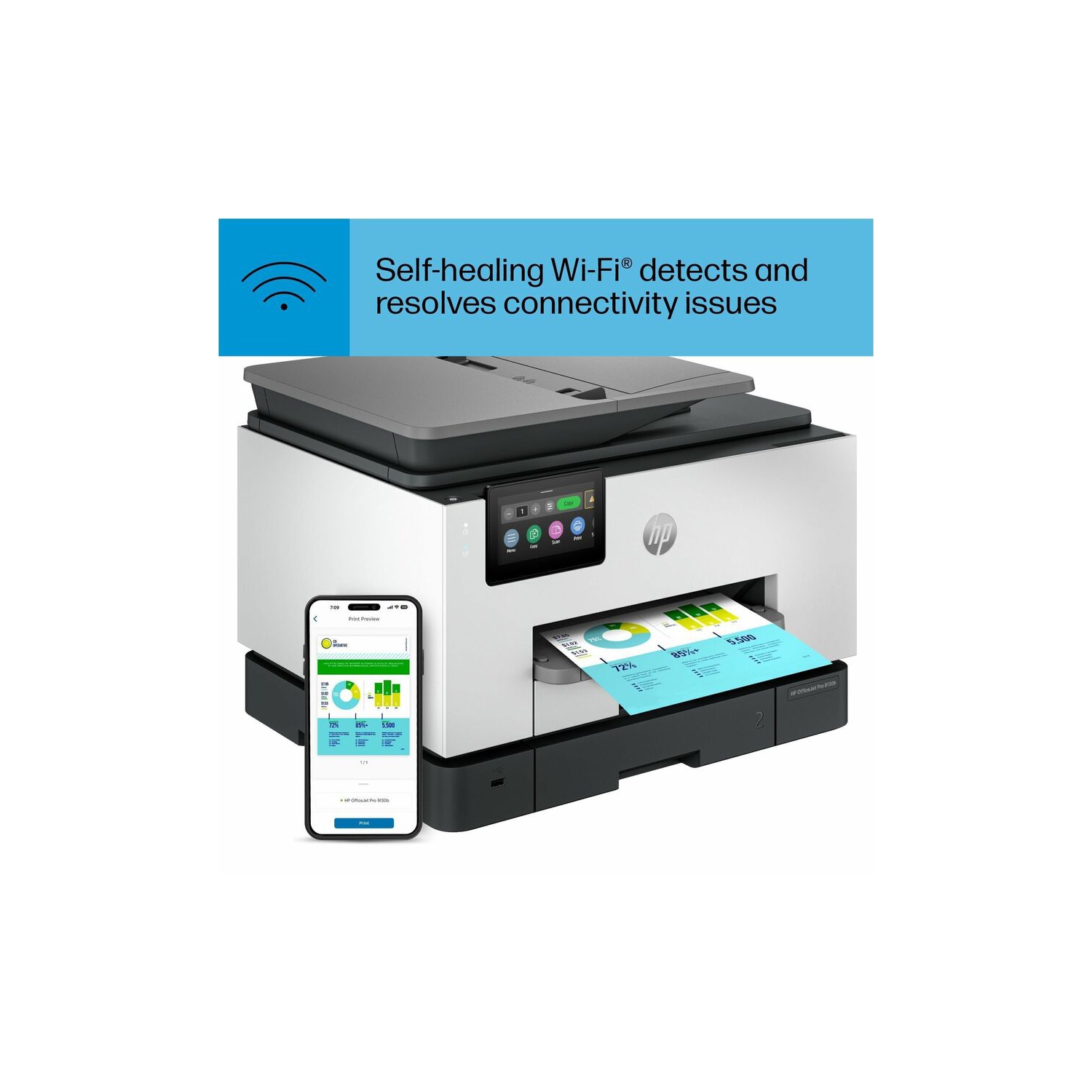 Imprimante à jet d'encre tout-en-un avec et sans fil Officejet Pro 9130b de HP