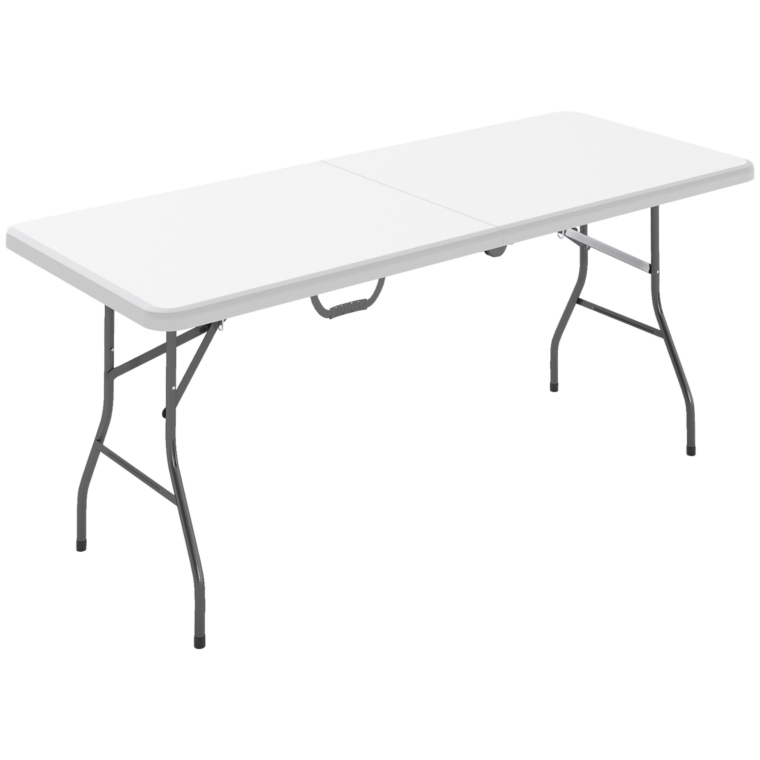 Outsunny 6ft Folding Table, Portable Plastic Camping Table with Carrying Handle, Outdoor Indoor Picnic Table for Camping, Picnic, Party, BBQ, White
