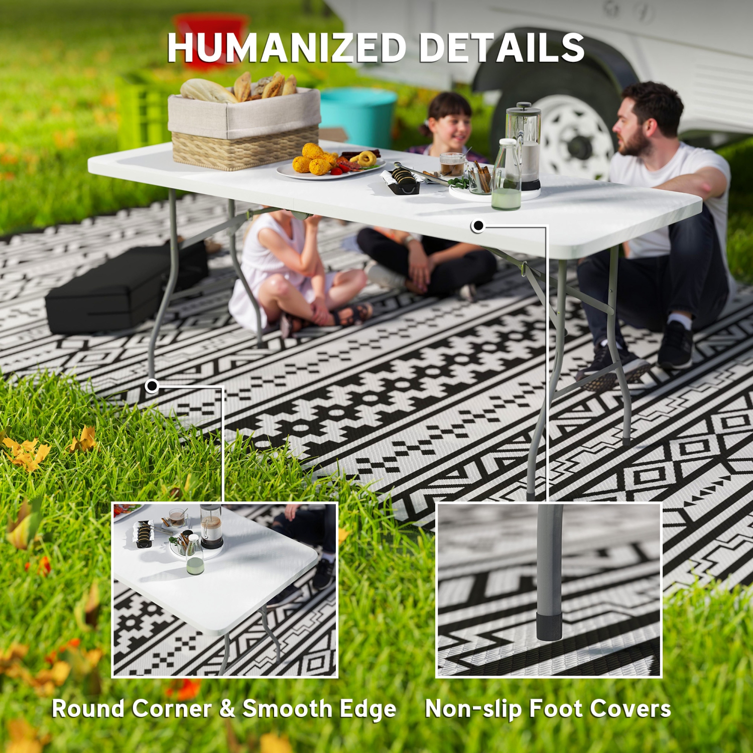 Outsunny 6ft Folding Table, Portable Plastic Camping Table with Carrying Handle, Outdoor Indoor Picnic Table for Camping, Picnic, Party, BBQ, White