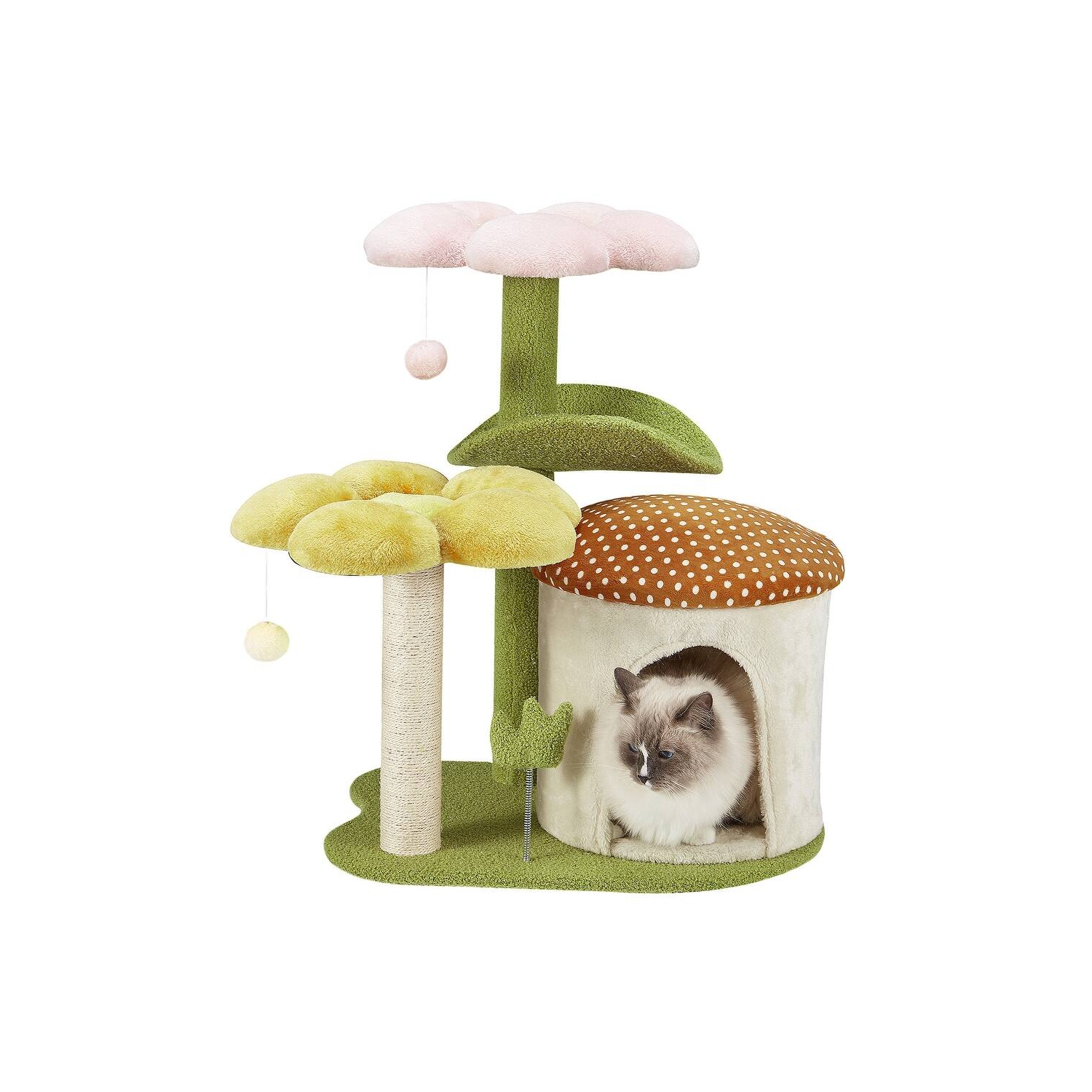 U-HOMY 30-Inch Cat Tree for Indoor Cats, Multi-Level Tower with Sisal Scratching Posts, Swing Ball & Plush Perches - Green