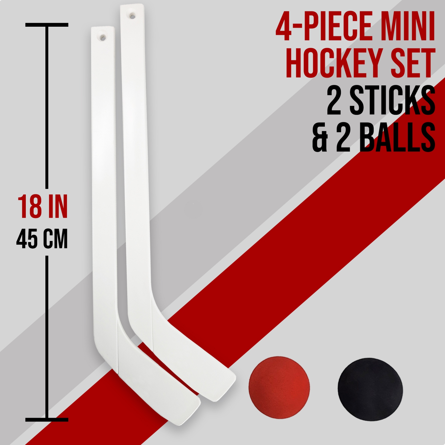Ensemble de hockey miniature de 4 pièces de PRISP - 2 mini bâtons et 2 ensembles de hockey de genoux; Cadeau de sport pour l'intérieur, le sous-sol