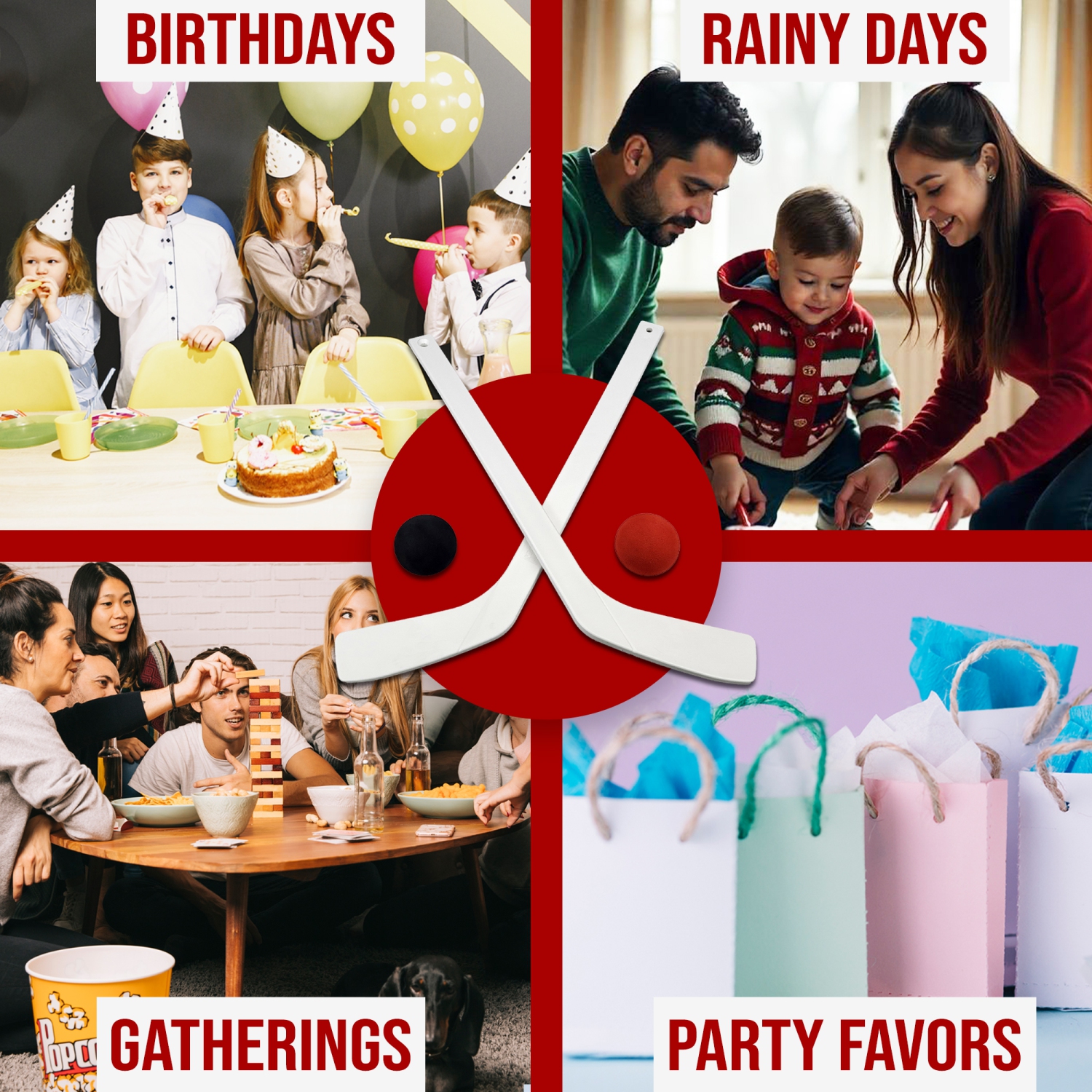 Ensemble de hockey miniature de 4 pièces de PRISP - 2 mini bâtons et 2 ensembles de hockey de genoux; Cadeau de sport pour l'intérieur, le sous-sol