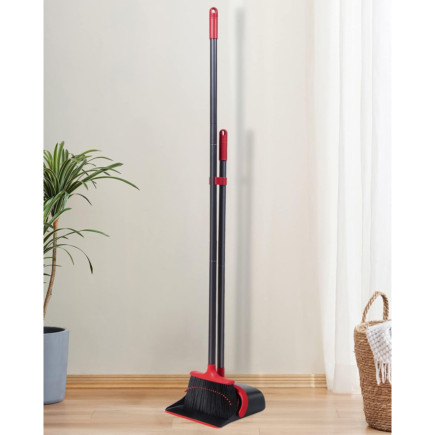 Broom and Dustpan, Broom and Dustpan Set, Broom and Dustpan Set for Home, Upgrade 52"Long Handle Broom with Stand Up Dustpan Combo Set for Office