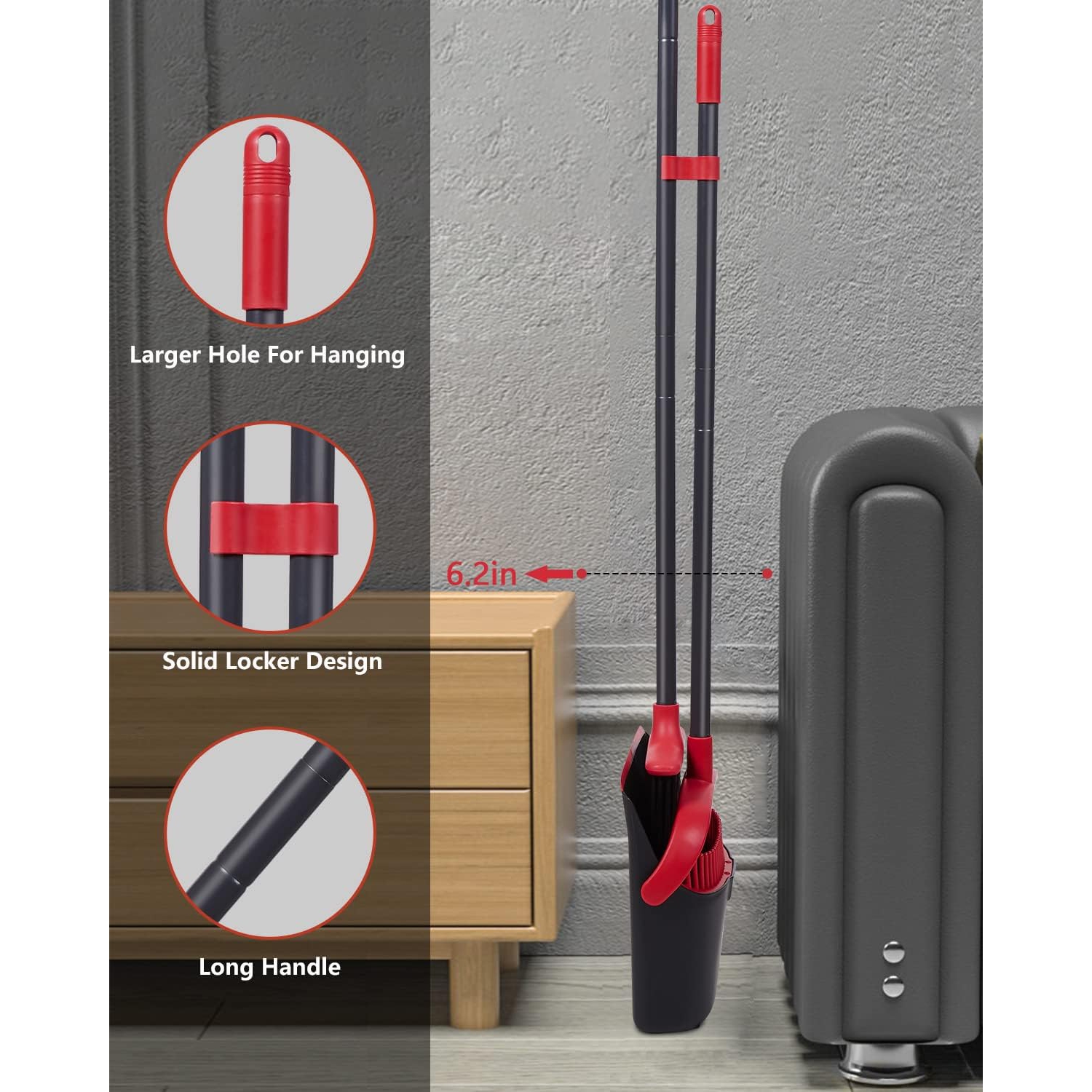 Broom and Dustpan, Broom and Dustpan Set, Broom and Dustpan Set for Home, Upgrade 52"Long Handle Broom with Stand Up Dustpan Combo Set for Office