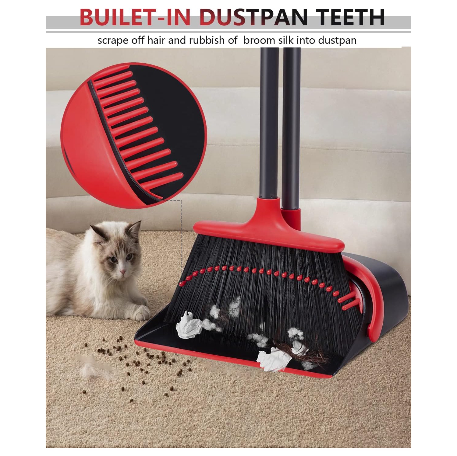Broom and Dustpan, Broom and Dustpan Set, Broom and Dustpan Set for Home, Upgrade 52"Long Handle Broom with Stand Up Dustpan Combo Set for Office