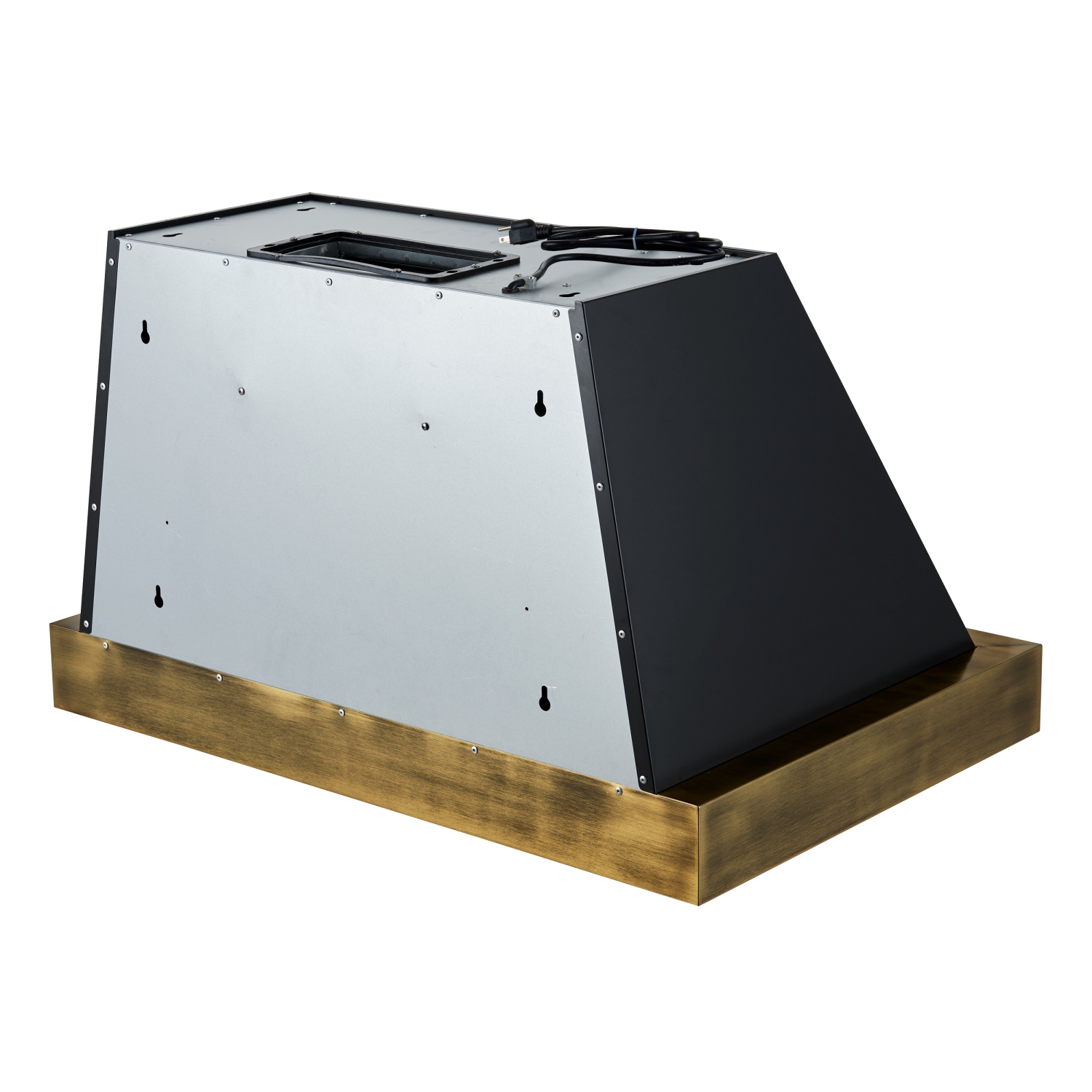 Forno Vittorio 36-Inch Wall Mount Range Hood, Black with Antique Brass Trim, 600 CFM Airflow, Dishwasher-Safe Baffle Filters, Remote Control, 3-Speed