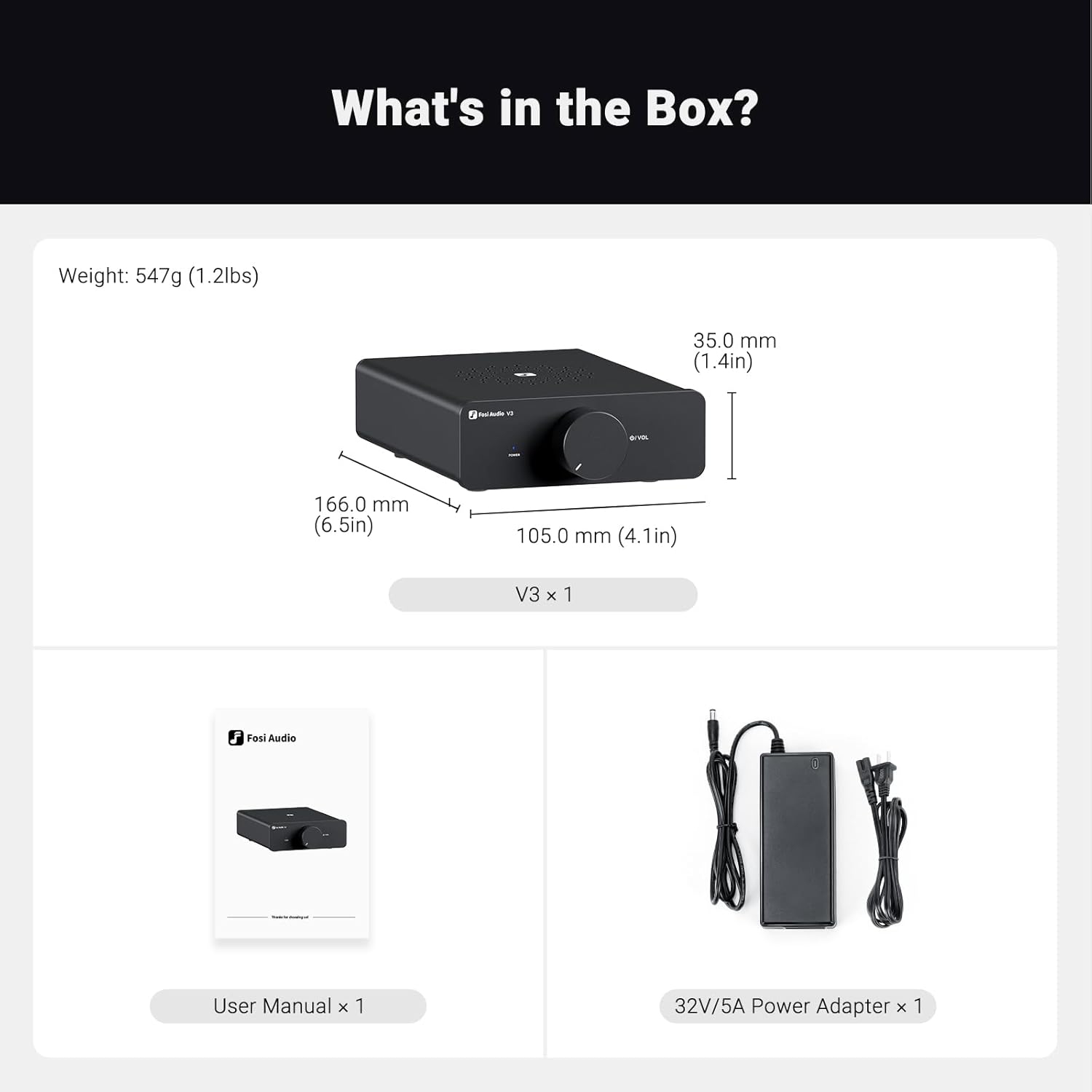 Fosi Audio V3 Stereo Amplifier Home Audio 300 Watts x2 Power TPA3255 Class D Mini Speaker Amp with 32v Power Supply