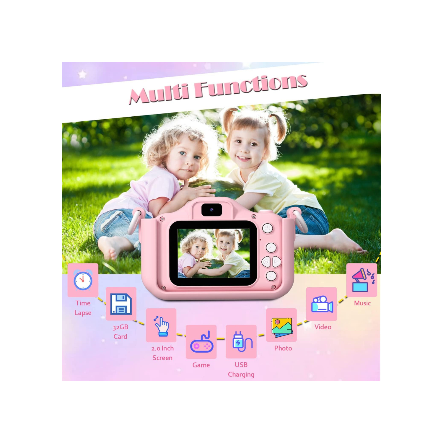 Kids Camera Toddler Camera for Girls, Christmas Birthday Gifts for Girls Age 3-6, Kids Digital Camera for 7 8 9 10 12 Year Old, Selfie Camera for