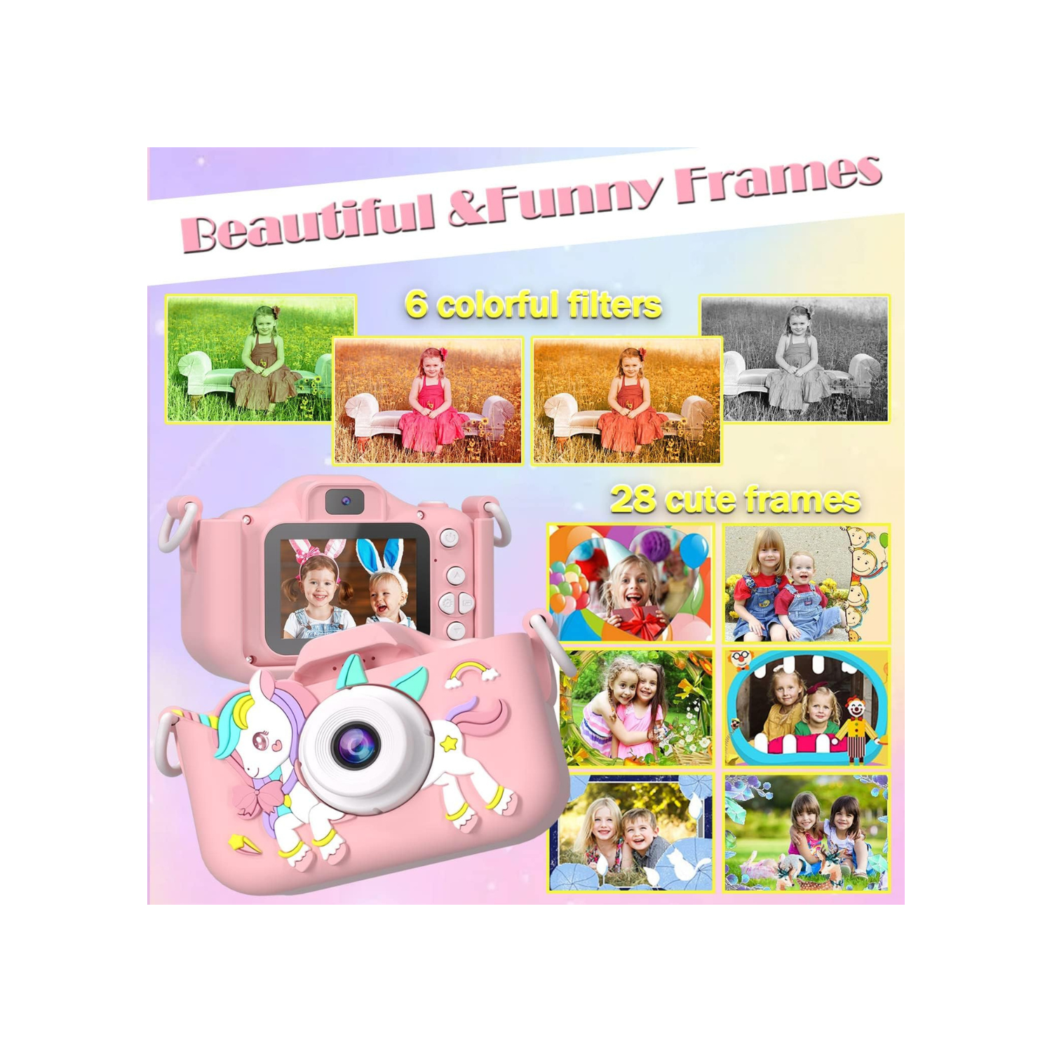 Kids Camera Toddler Camera for Girls, Christmas Birthday Gifts for Girls Age 3-6, Kids Digital Camera for 7 8 9 10 12 Year Old, Selfie Camera for