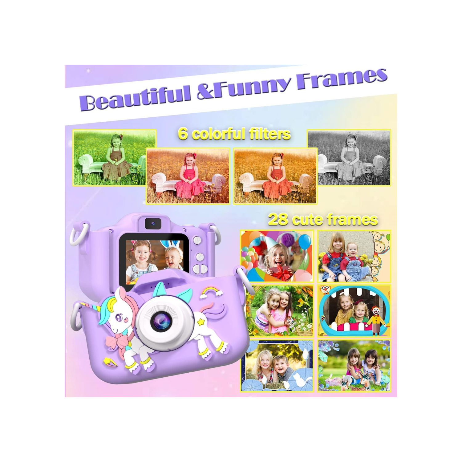 Kids Camera Toddler Camera for Girls, Christmas Birthday Gifts for Girls Age 3-6, Kids Digital Camera for 7 8 9 10 12 Year Old, Selfie Camera for