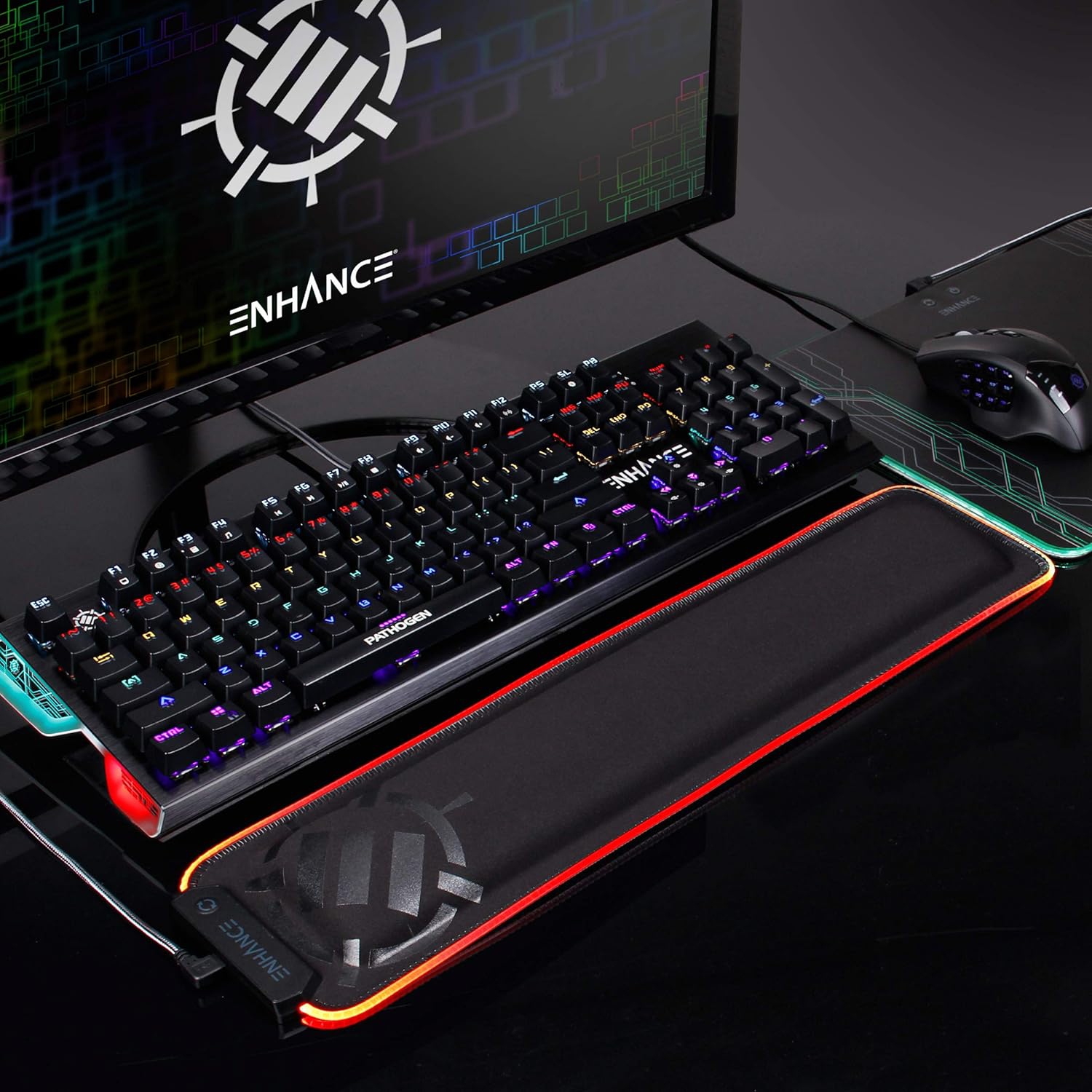 Repose-poignets LED D'AMÉLIOREZ VOTRE poignet avec soutien en mousse à mémoire souple pour claviers pleine grandeur – Repose-poignet avec 7 couleurs