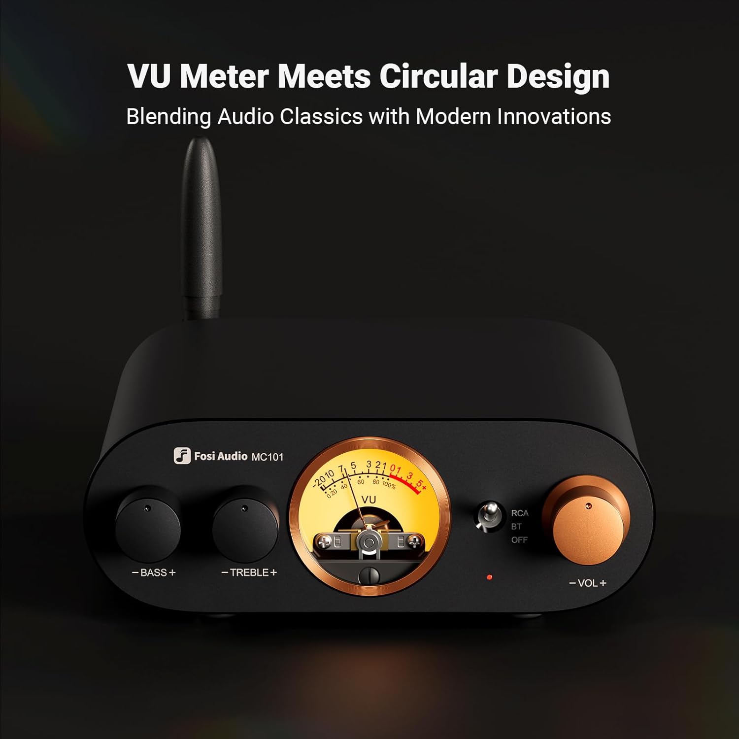 Fosi Audio – Amplificateur stéréo Bluetooth MC101 avec VU Meter, récepteur haute-fidélité 2 canaux