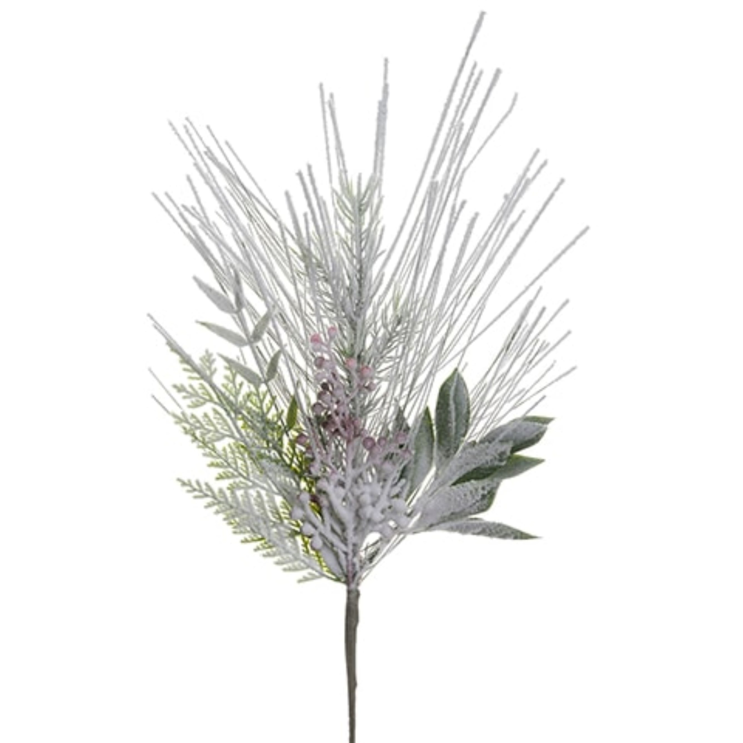 Flocked Mixed Pine and Berries Artificial Christmas Spray - 20" - White and Green