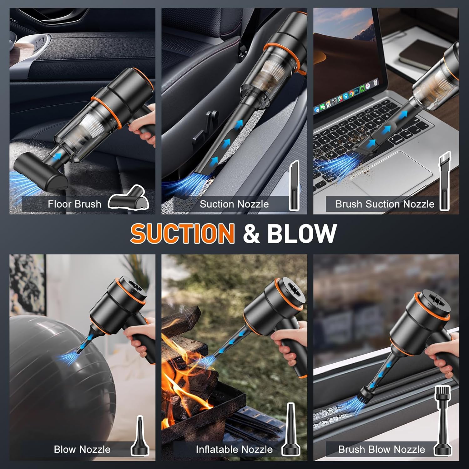 Handheld Car Vacuum Cleaner, 9000Pa Vacuum Cleaner and Air Duster, 120W High Power Wet and Dry Handheld Car Vacuum Cleaner with LED Light and