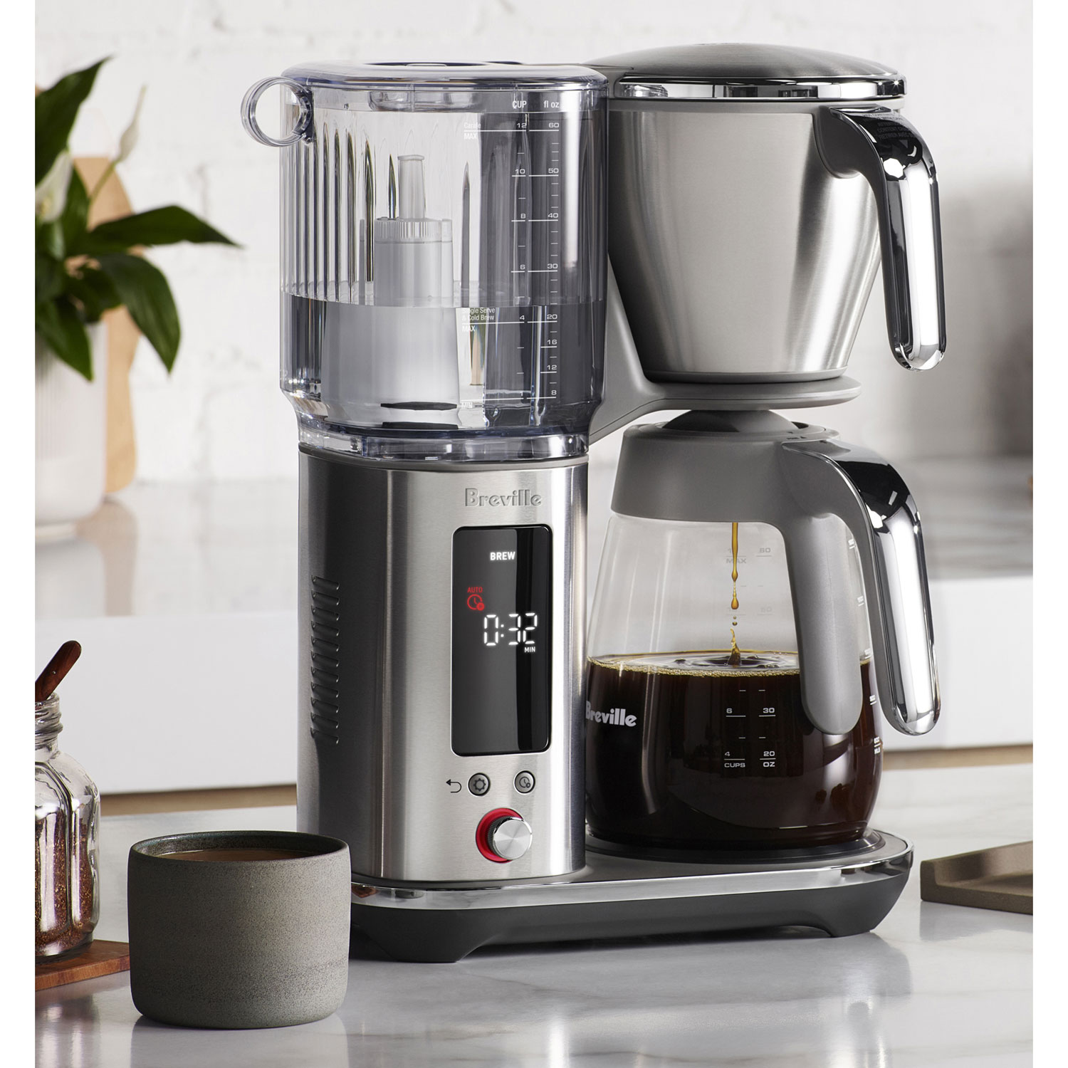 Breville Luxe Glass Drip Coffee Maker - 12-Cup - Brushed Stainless Steel