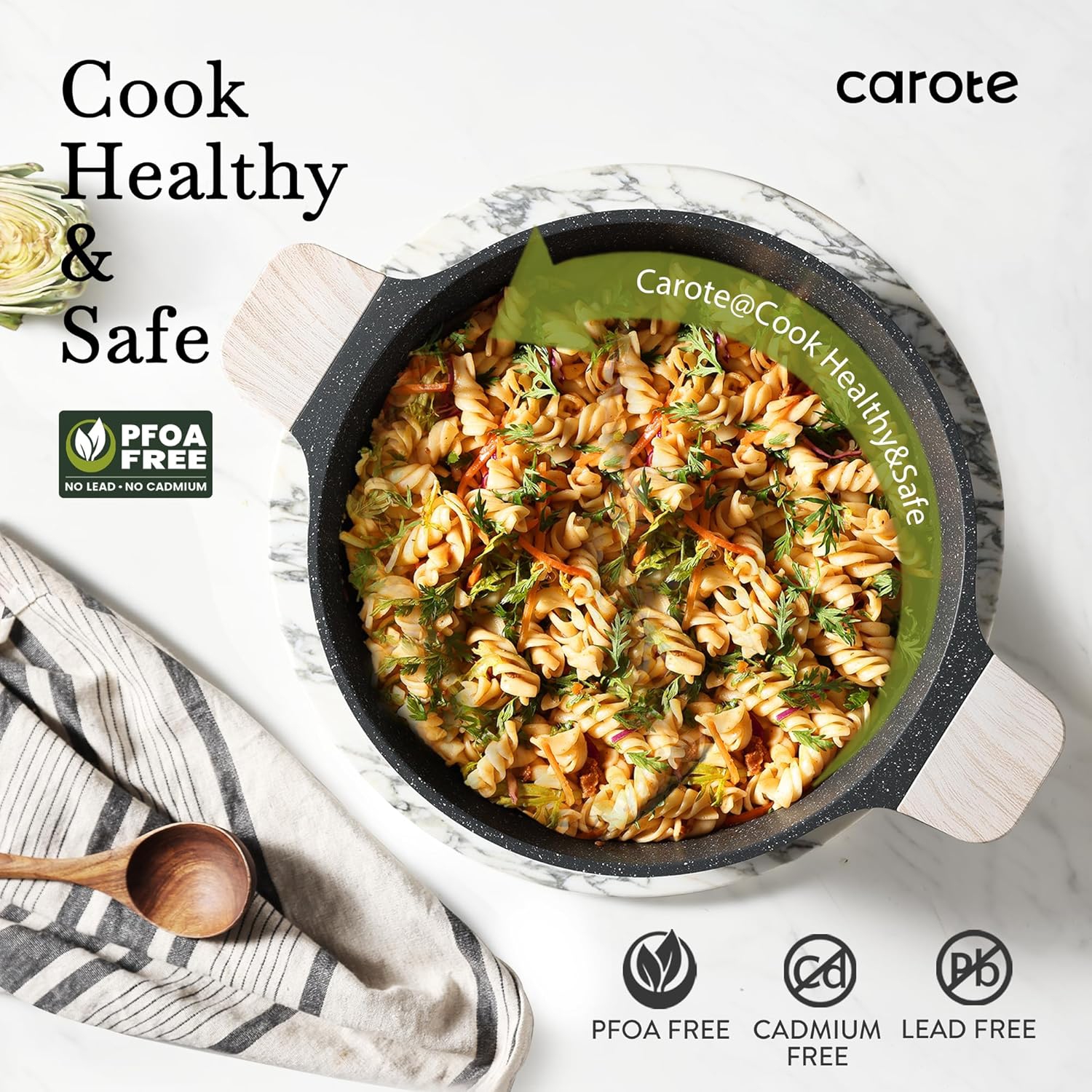 CAROTE Nonstick Pots and Pans Set, Cookware Set Induction Kitchen Cooking Set w/Stock pot & Saucepans, CLassic Black 13pcs