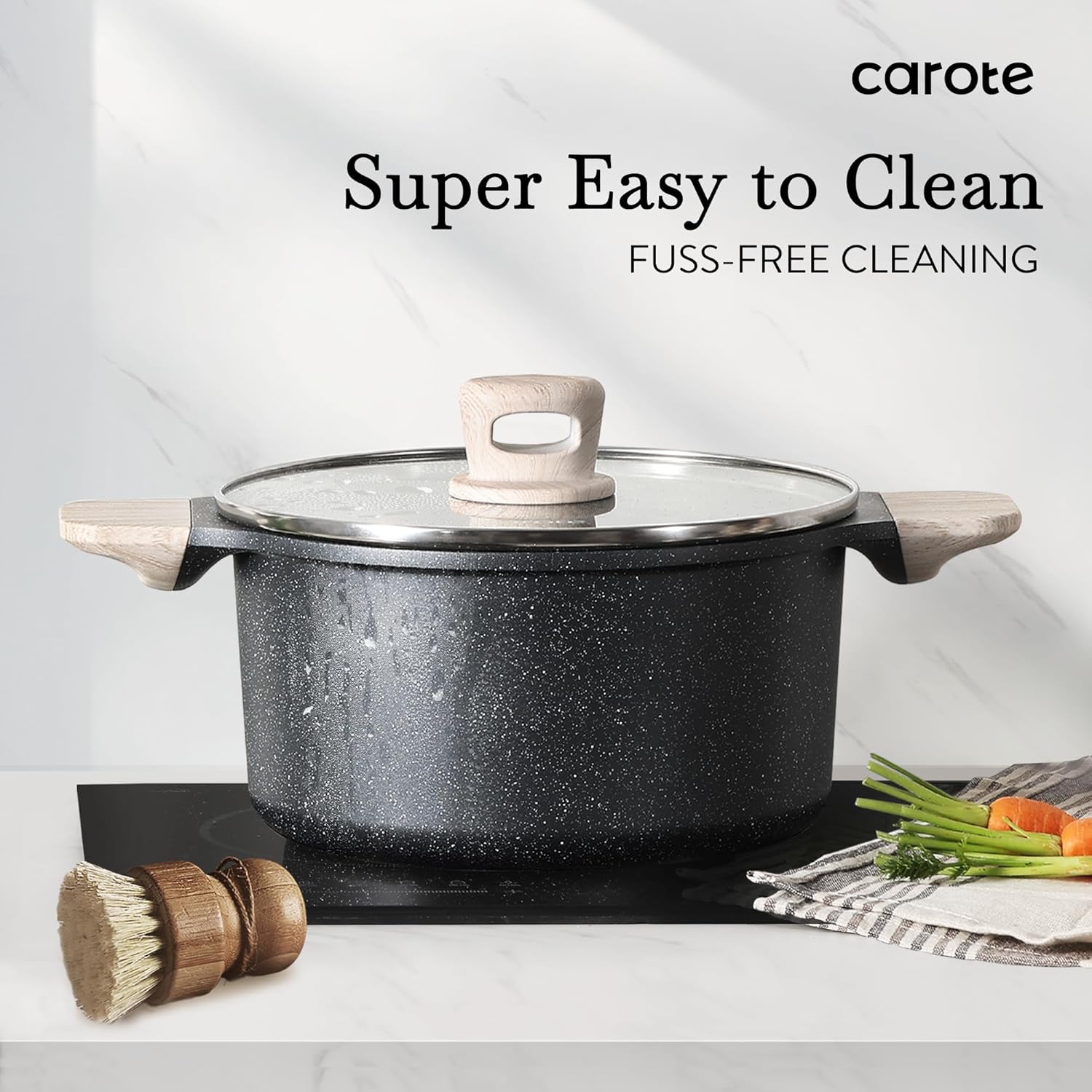 CAROTE Nonstick Pots and Pans Set, Cookware Set Induction Kitchen Cooking Set w/Stock pot & Saucepans, CLassic Black 13pcs