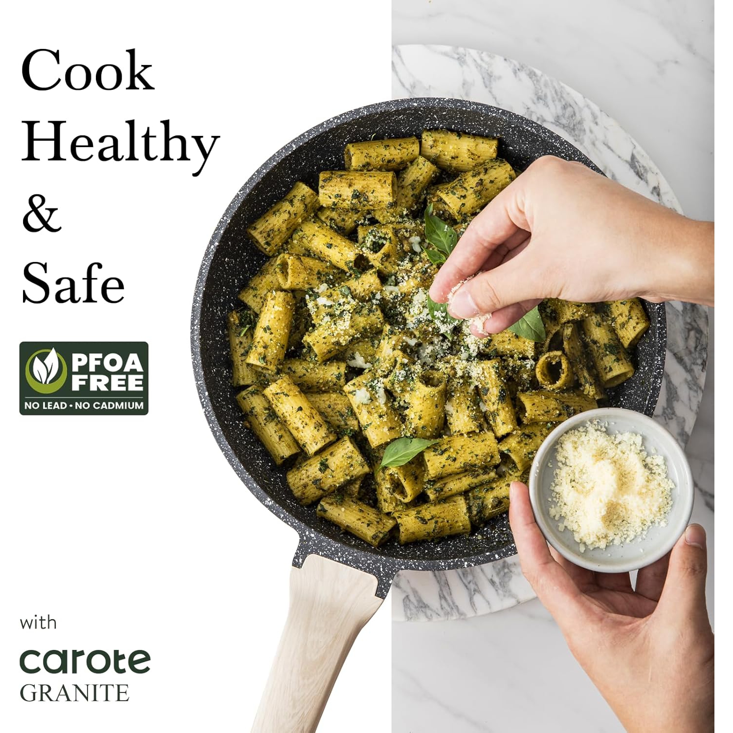 CAROTE 21Pcs Pots and Pans Set, Nonstick Cookware Sets, White Granite Induction Cookware Non Stick Cooking Set w/Frying Pans & Saucepans(PFOS, PFOA