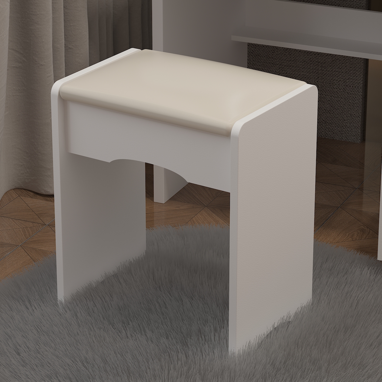 Famapy – Coiffeuse moderne avec miroir éclairé – Table à langer Makeup à 5 tiroirs et tablettes de rangement, tabouret rembourré pour chambre,
