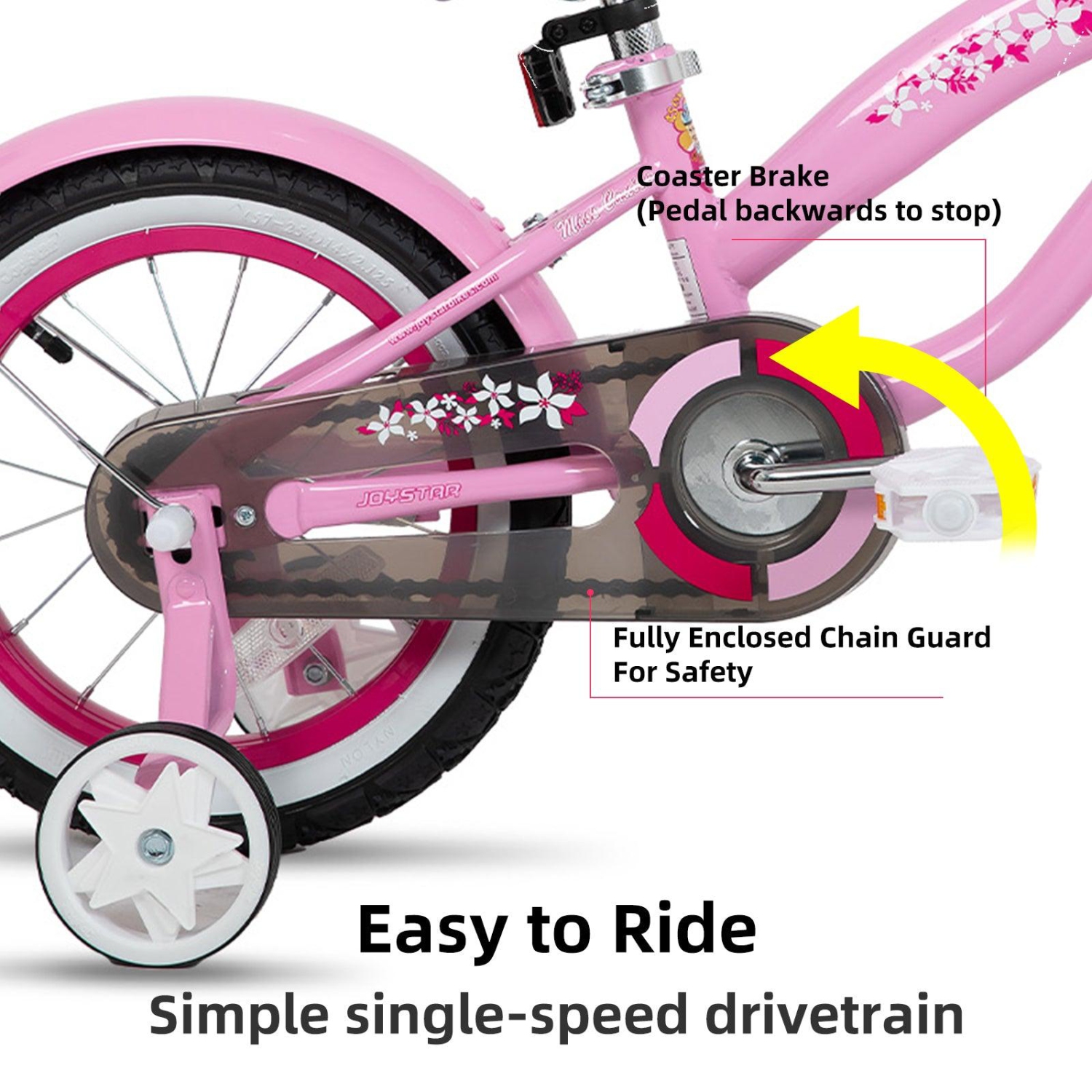 Vélo JOYSTAR pour filles de 16&nbsp;po avec roues d'entraînement pour enfants de 4-7 ans Jeunes filles Vélo de plage Cruiser pour enfants Vélo rose