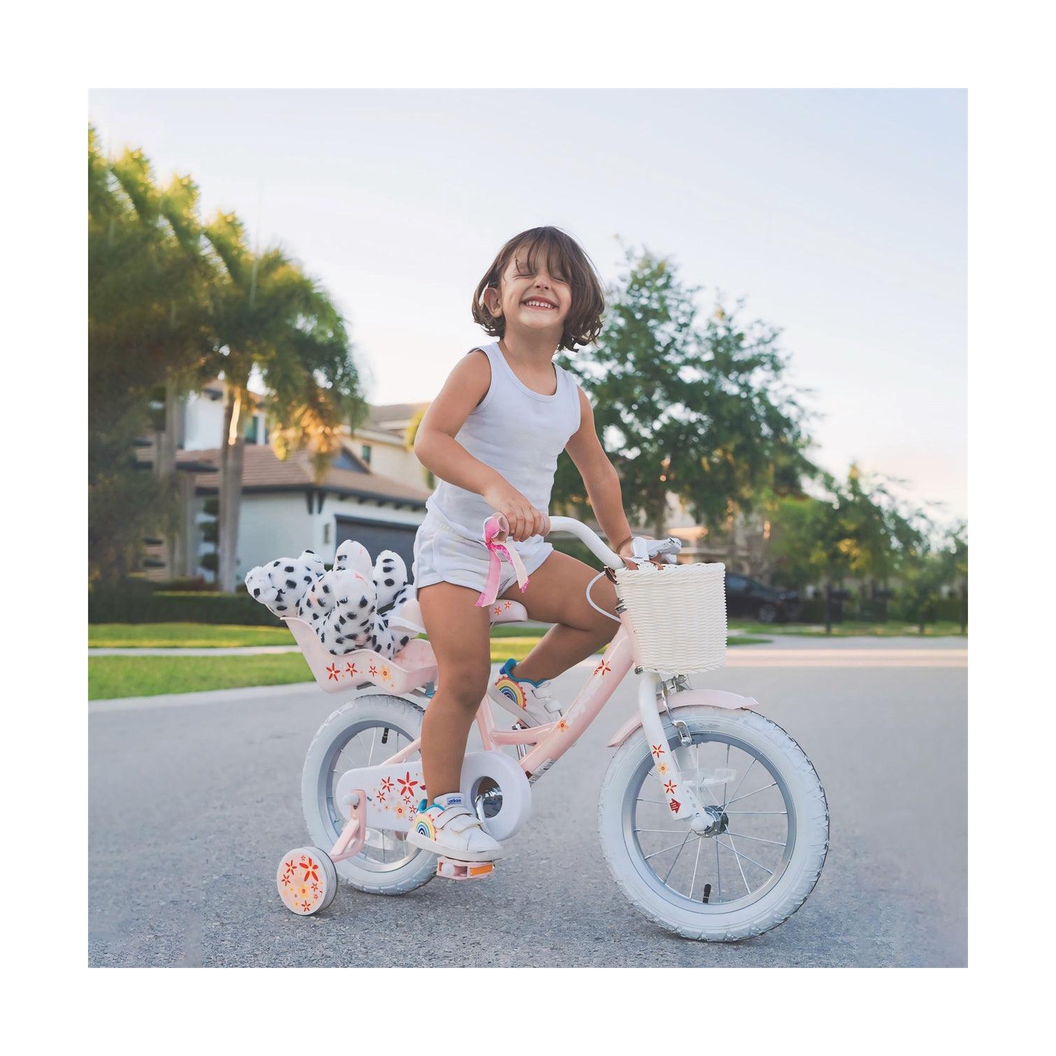 JOYSTAR Unicorn 16 Inch Girls Bike for Ages 4-6 Years | Princess-Themed Kids Bike with Training Wheels, Doll Seat, Basket & Streamers | Pink