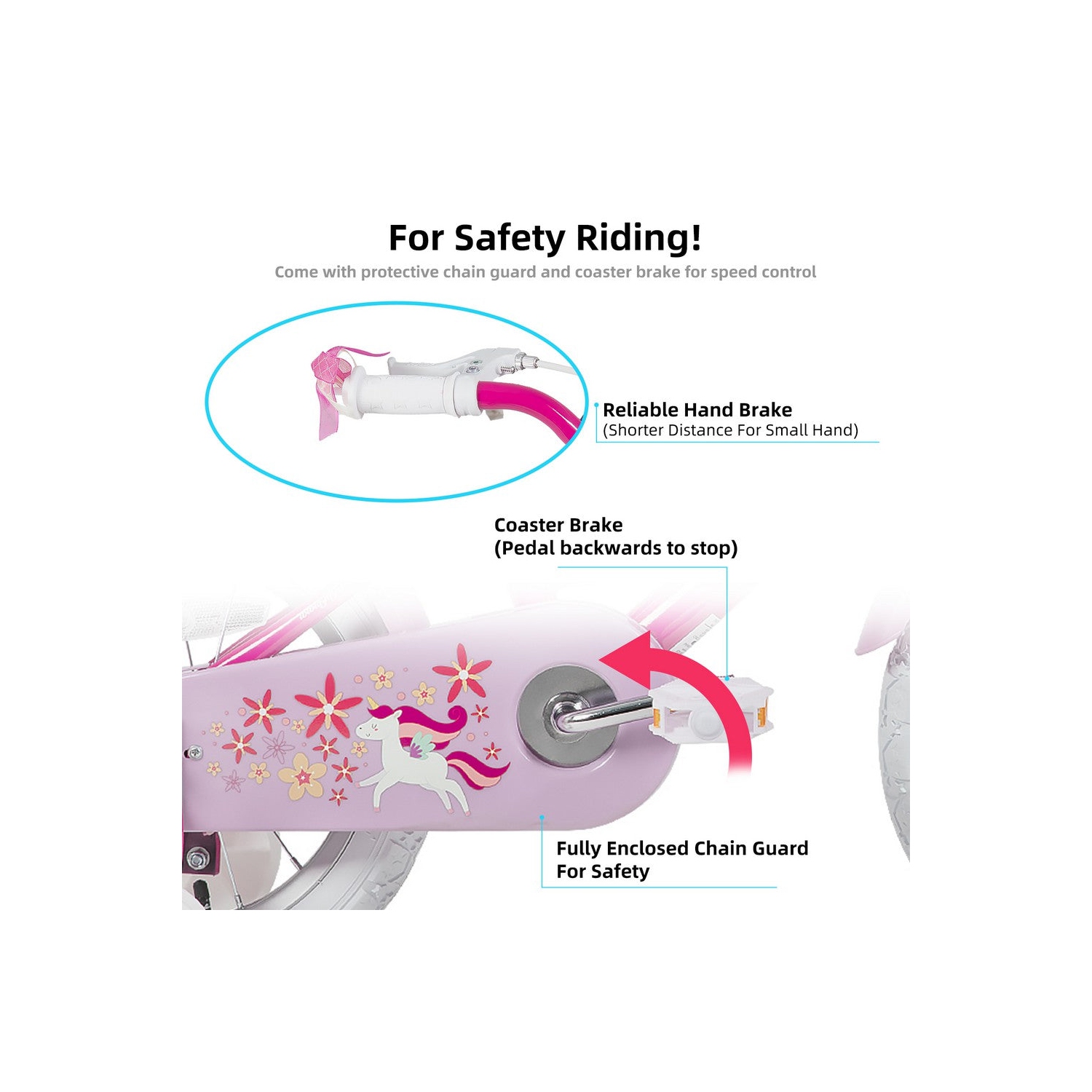 JOYSTAR Unicorn 12 Inch Girls Bike for Ages 2-4 Years | Princess-Themed Toddler Bike with Training Wheels, Doll Seat, Basket & Streamers | Fuchsia