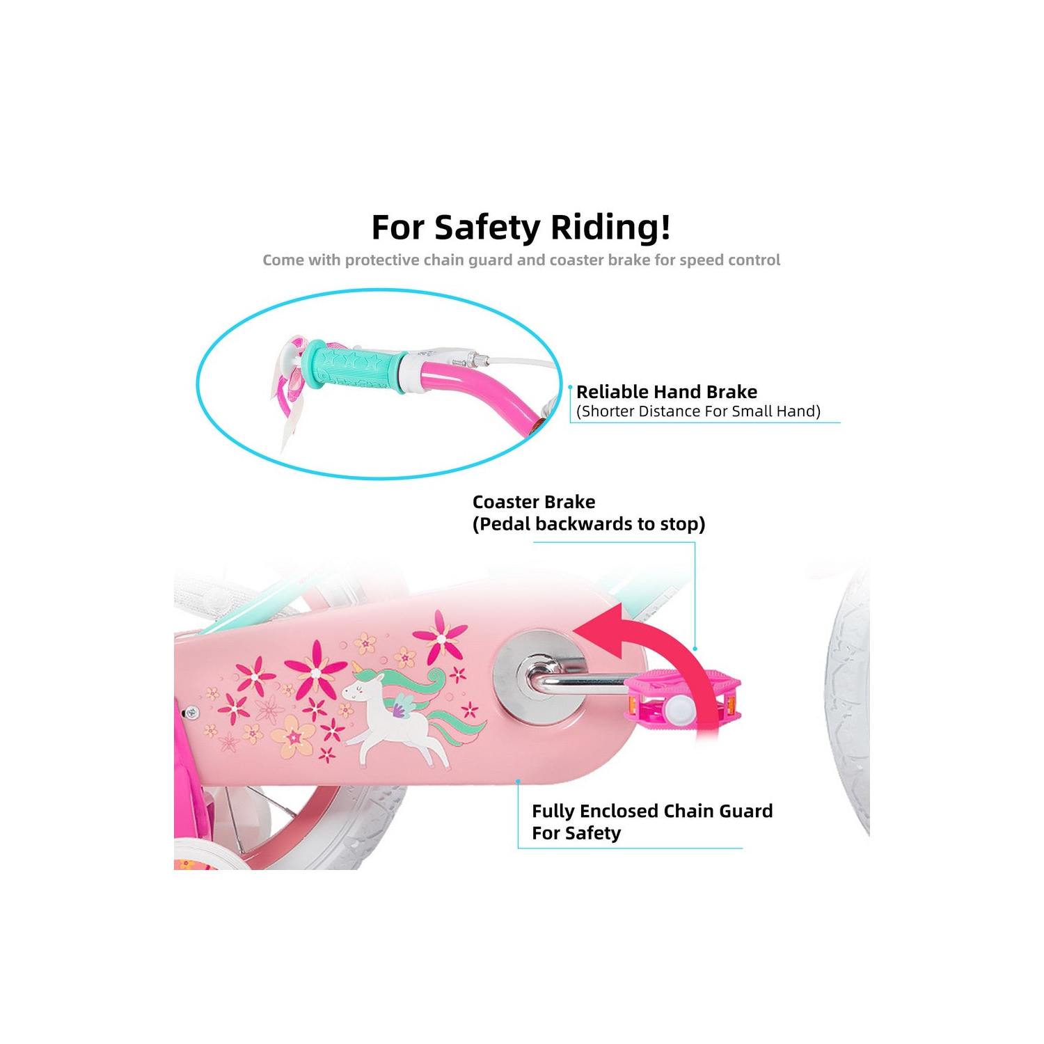 JOYSTAR Unicorn 14 Inch Girls Bike for Ages 3-5 Years | Princess-Themed Kids Bicycle with Training Wheels, Doll Seat, Basket & Streamers | Green