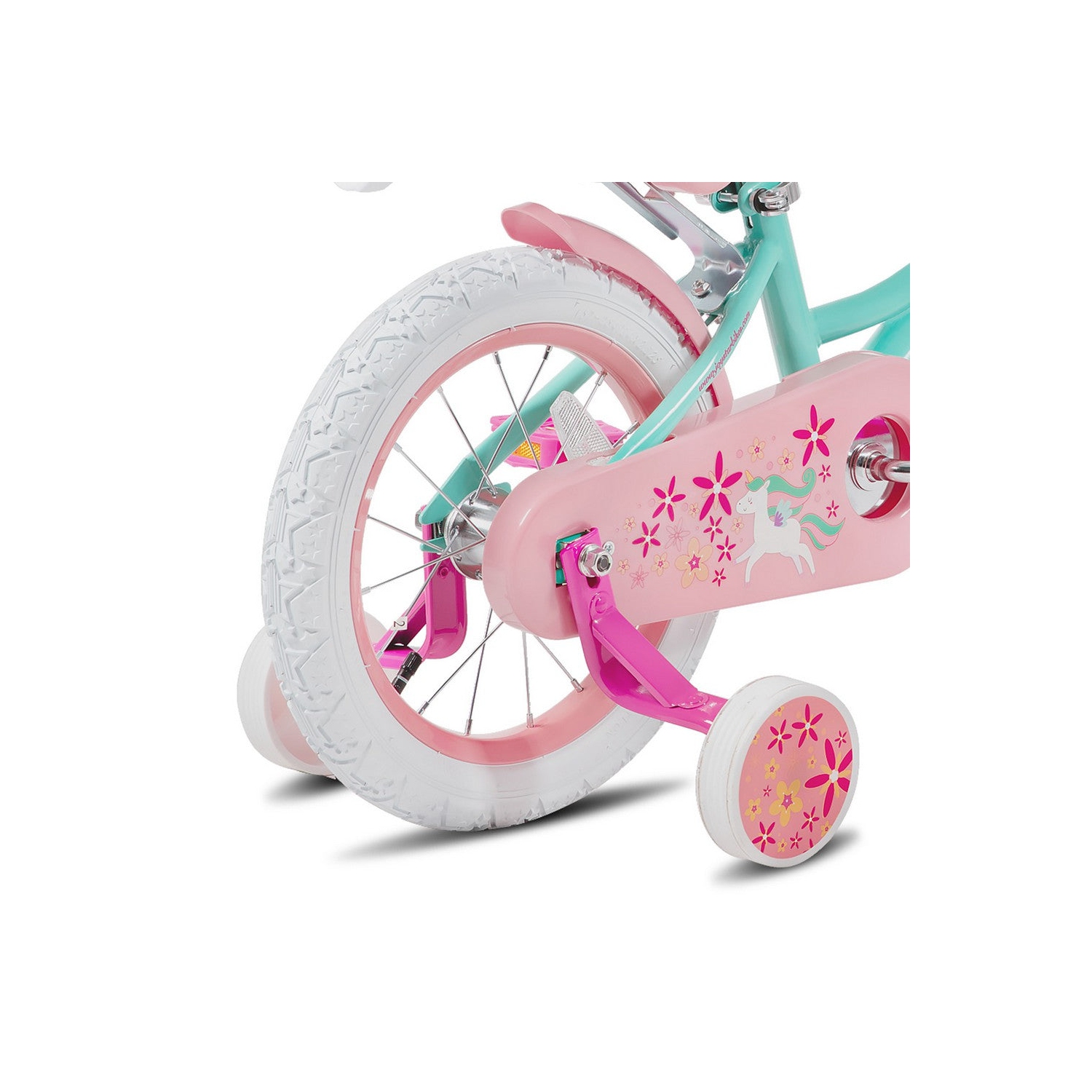 JOYSTAR Unicorn 14 Inch Girls Bike for Ages 3-5 Years | Princess-Themed Kids Bicycle with Training Wheels, Doll Seat, Basket & Streamers | Green