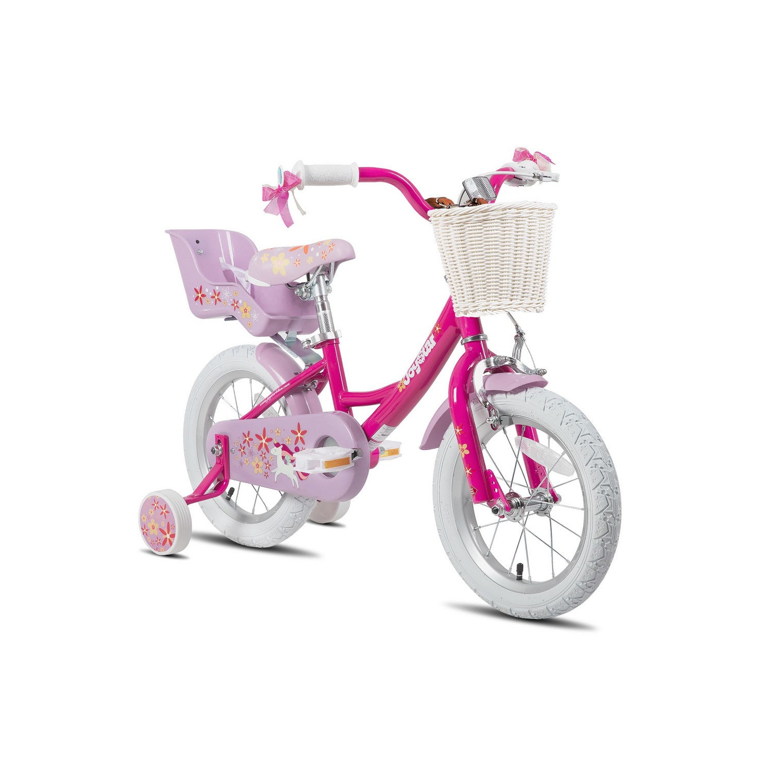 JOYSTAR Unicorn 16 Inch Girls Bike for Ages 4-6 Years | Princess-Themed Kids Bike with Training Wheels, Doll Seat, Basket & Streamers | Fuchsia