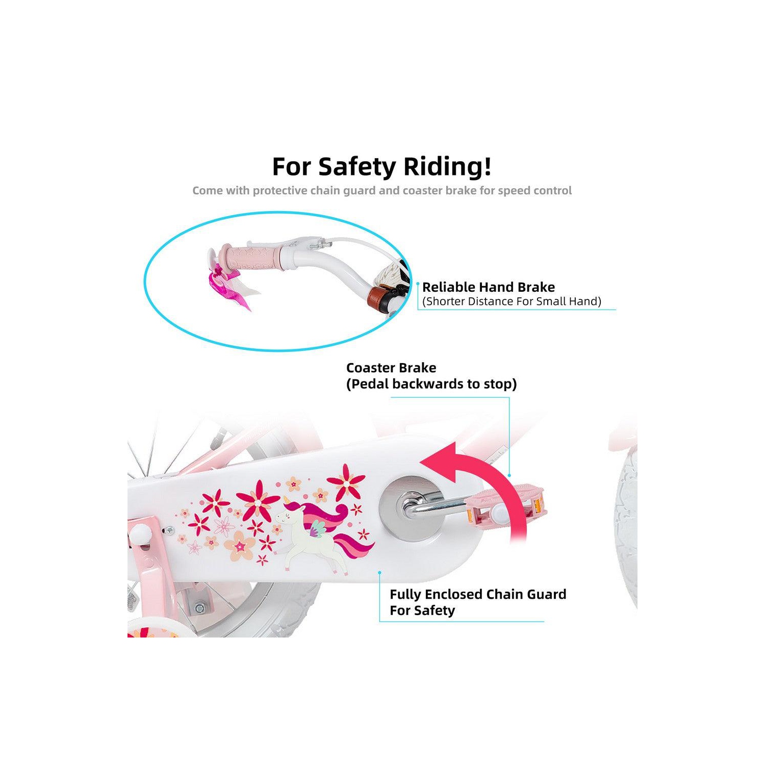 Vélo pour filles JOYSTAR Unicorn de 14&nbsp;po pour les enfants de 3-5 à 7 ans | Vélo à thème des princesses avec roues d'entraînement, siège de