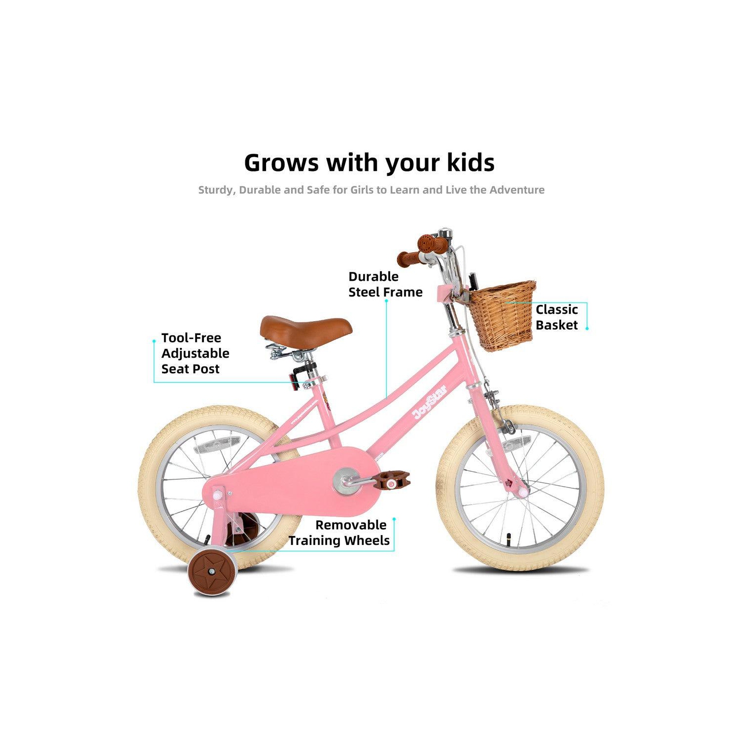 JOYSTAR Fantasy 14 Inch Kids’ Bicycle for 3-5 Year Toddlers, Features Training Wheels, Basket, Charming Pink Shade