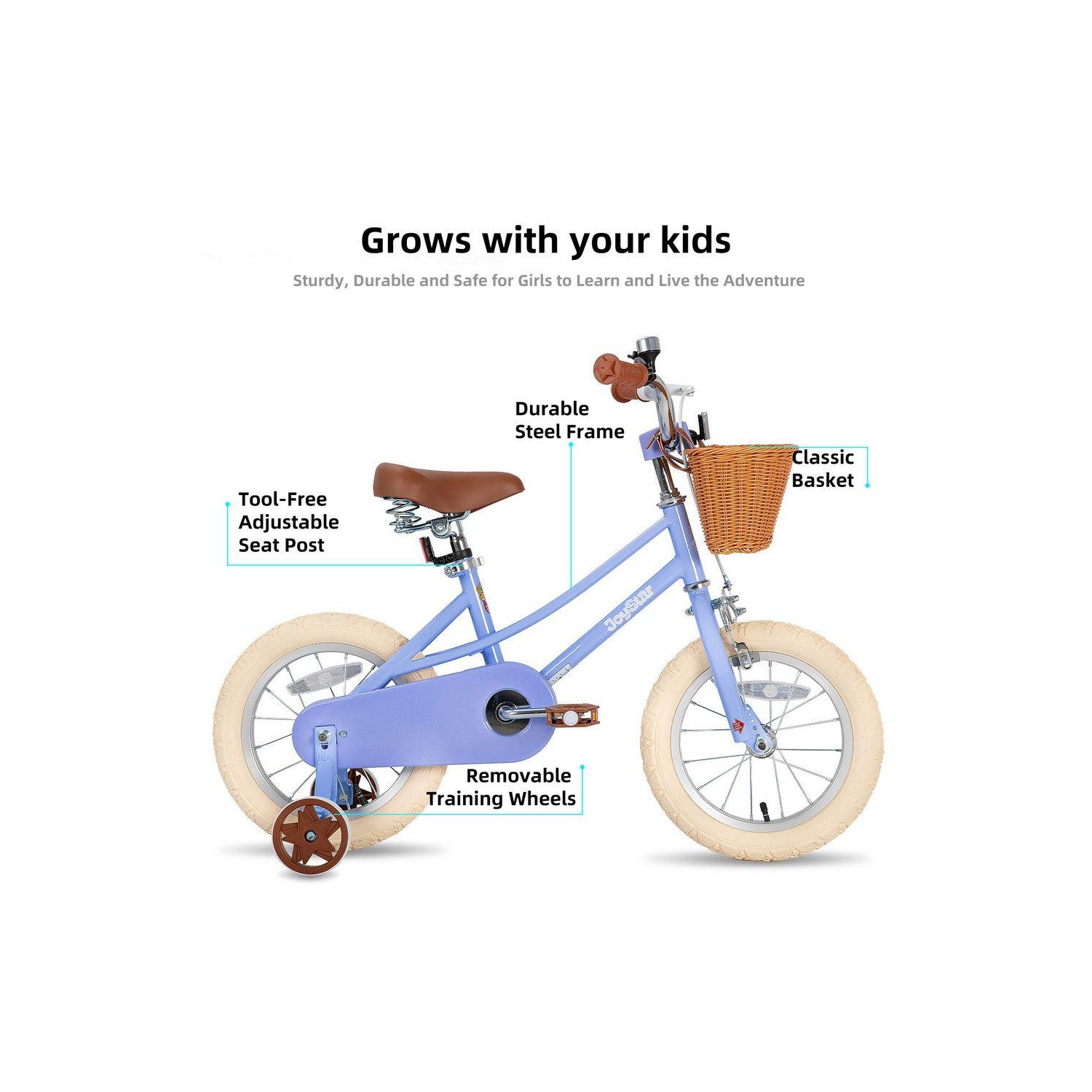 JOYSTAR Fantasy 12 Inch Toddler Bike for 3-4 Year Girls, Comes with Training Wheels, Basket, Rich Purple Look