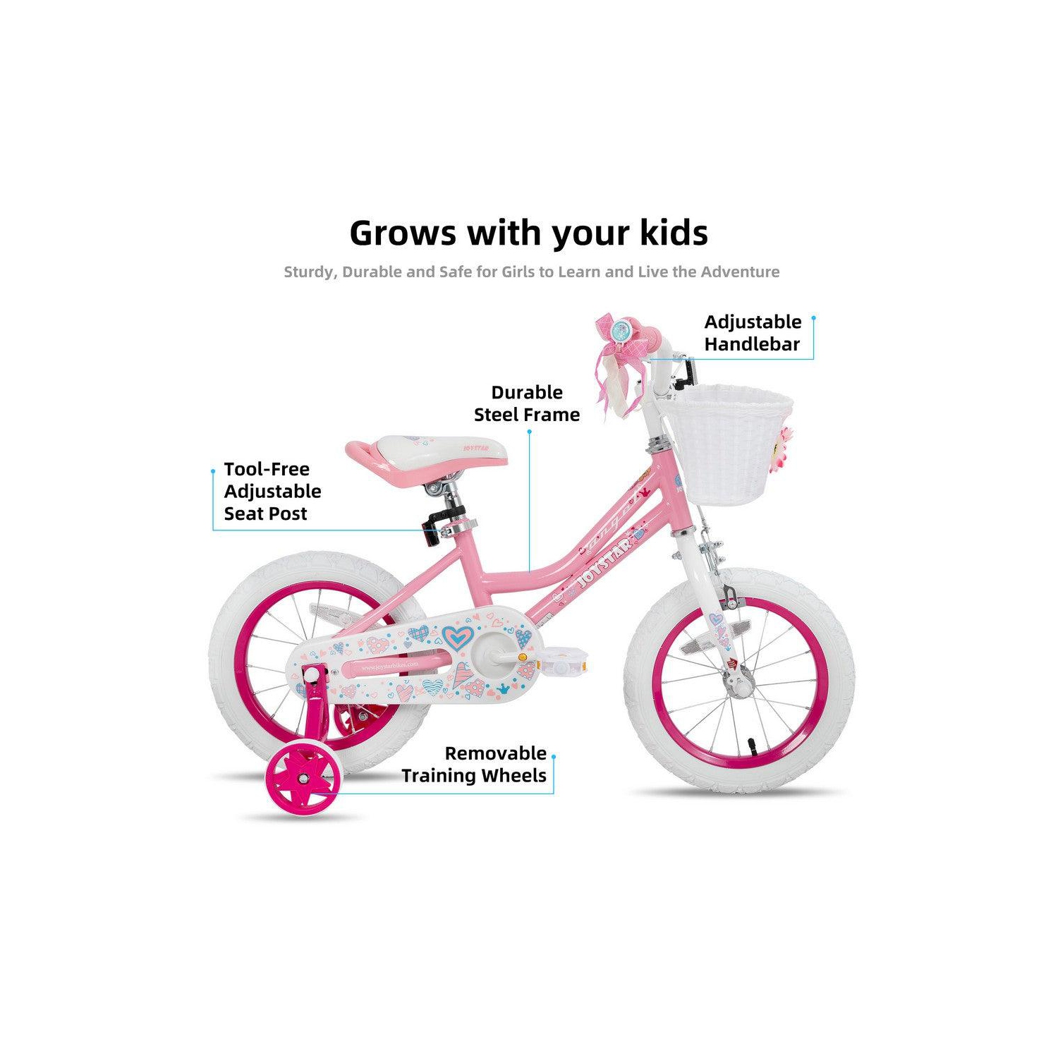 JOYSTAR Angel 18 Inch Girls Bicycle for Ages 5-9 Years | 18" Kids Bike with Handbrake & Training Wheels | Basket Included
