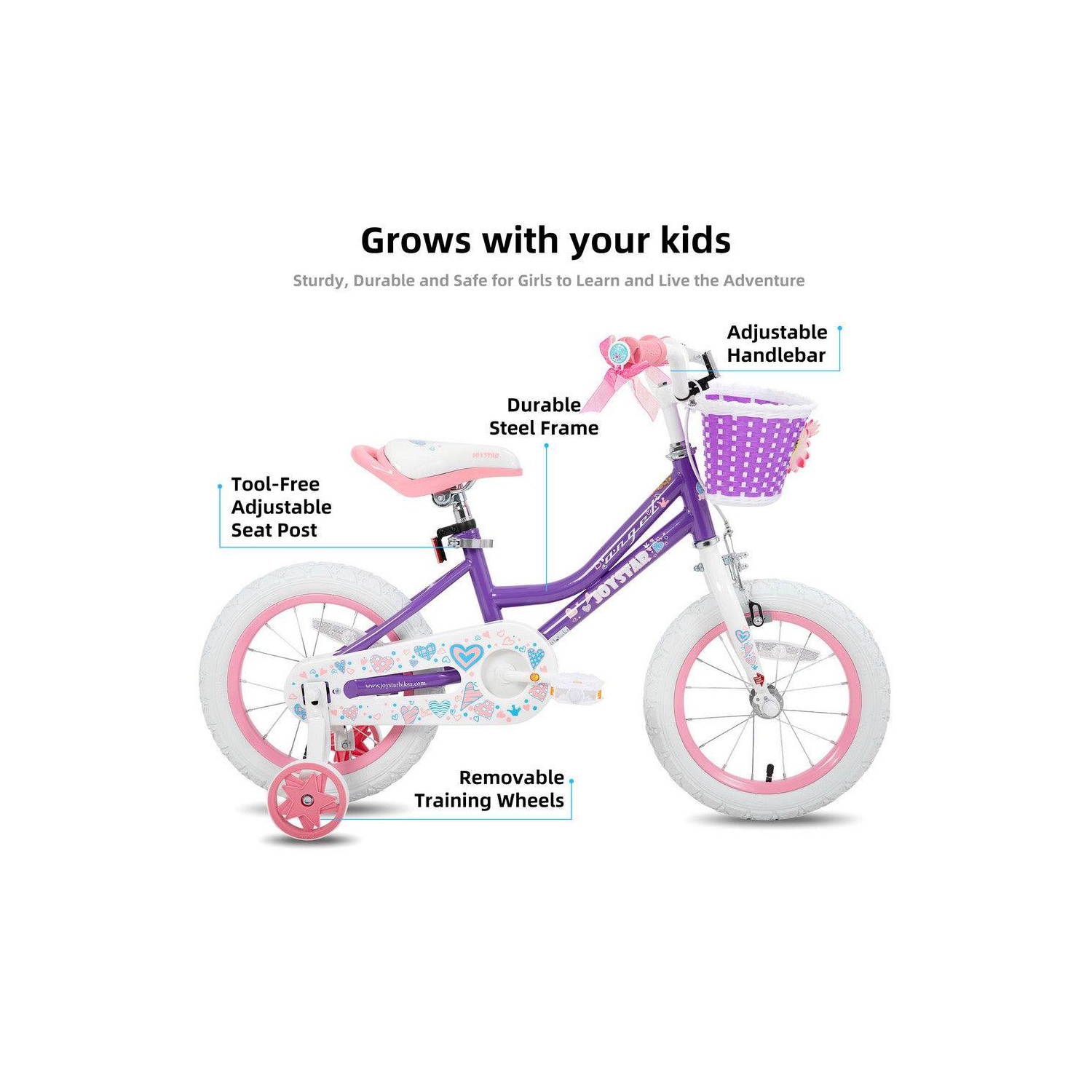 JOYSTAR Angel 12 Inch Girls Bicycle for Ages 2-4 Years | Toddler Bike with Training Wheels & Basket | 12" Kids Bike