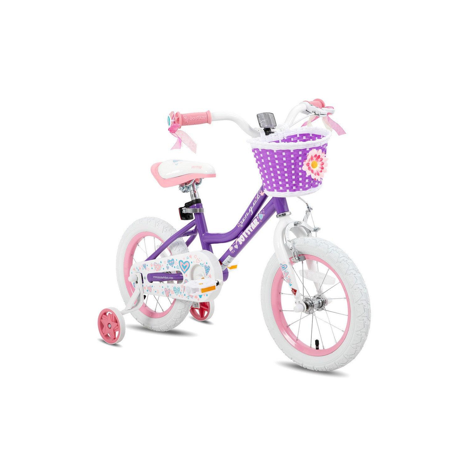 Vélo JOYSTAR Angel pour filles de 18&nbsp;po pour enfants de 5-9 à 7 ans | Vélo 18&nbsp;po avec frein à main et roues d'entraînement | Panier inclus
