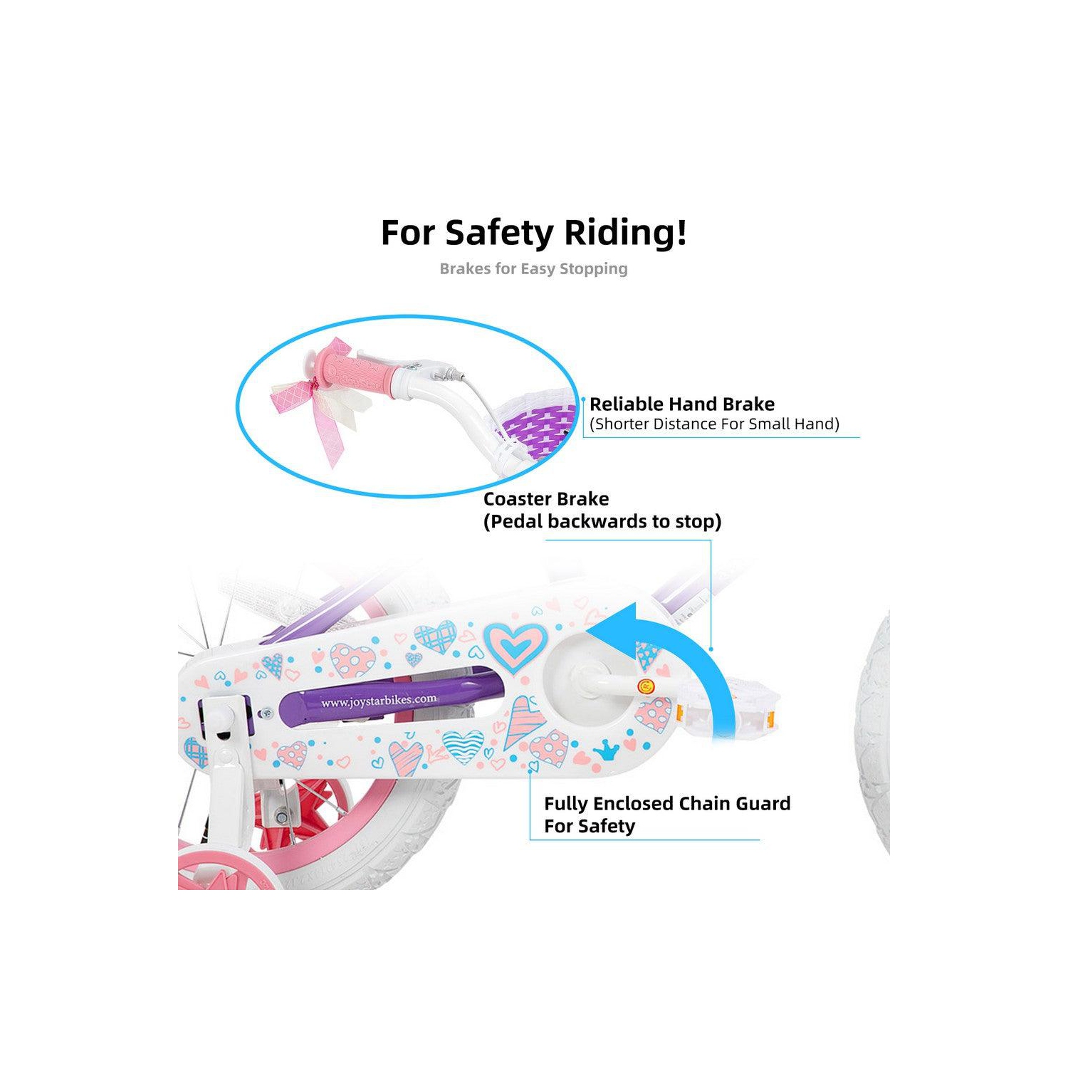 Vélo JOYSTAR Angel pour filles de 18 po pour enfants de 5-9 à 7 ans | Vélo 18 po avec frein à main et roues d'entraînement | Panier inclus