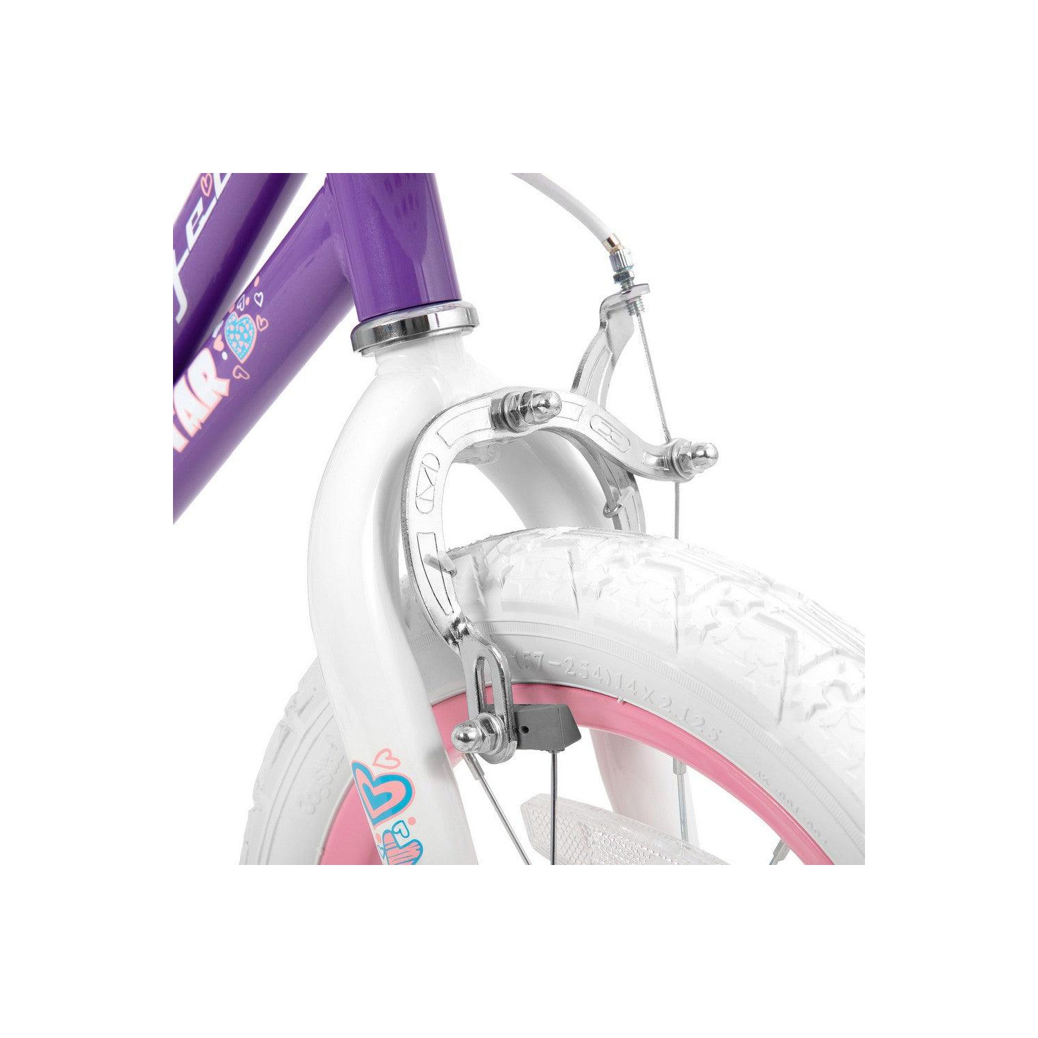 Vélo JOYSTAR Angel pour filles de 18 po pour enfants de 5-9 à 7 ans | Vélo 18 po avec frein à main et roues d'entraînement | Panier inclus