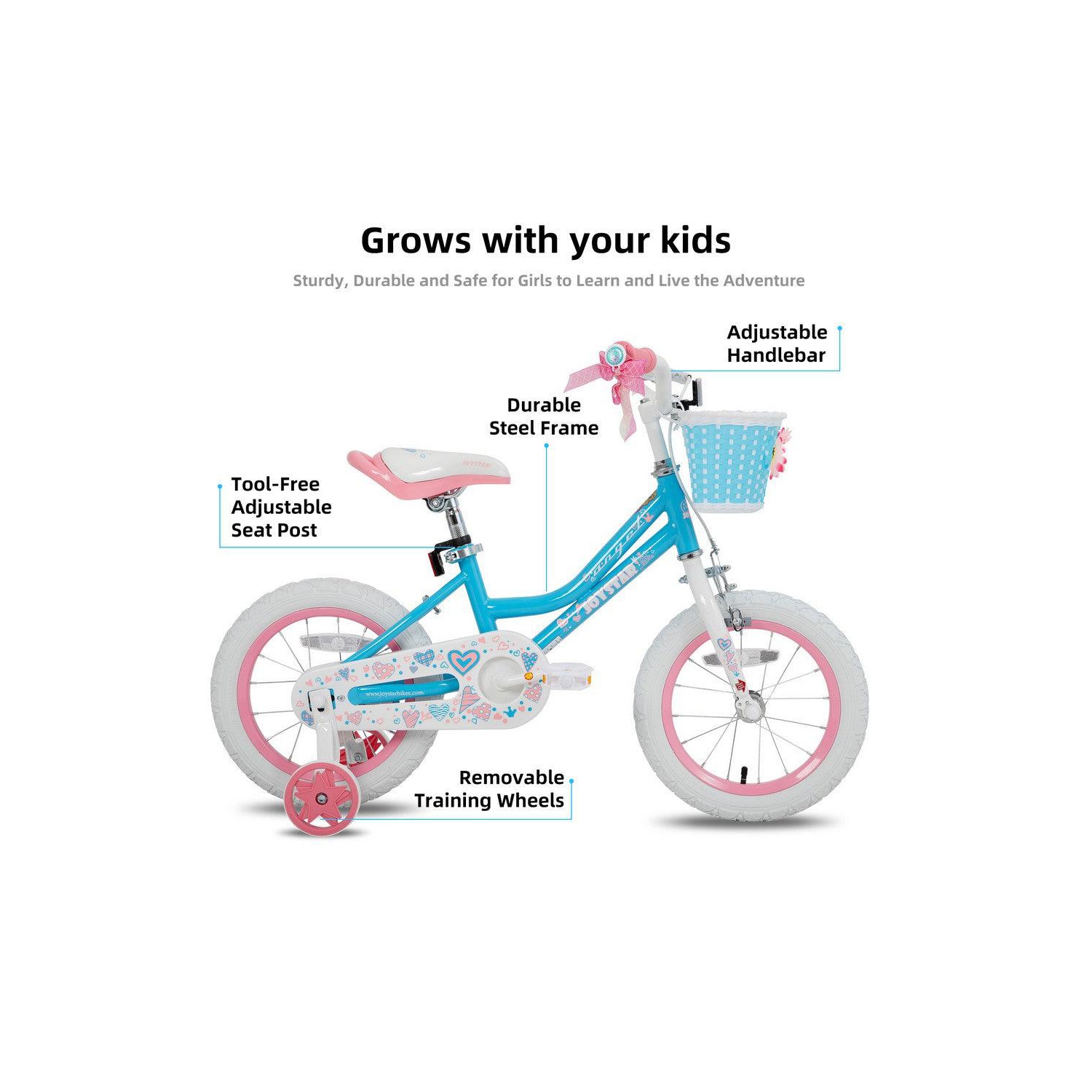 JOYSTAR Angel 18 Inch Girls Bicycle for Ages 5-9 Years | 18" Kids Bike with Handbrake & Training Wheels | Basket Included