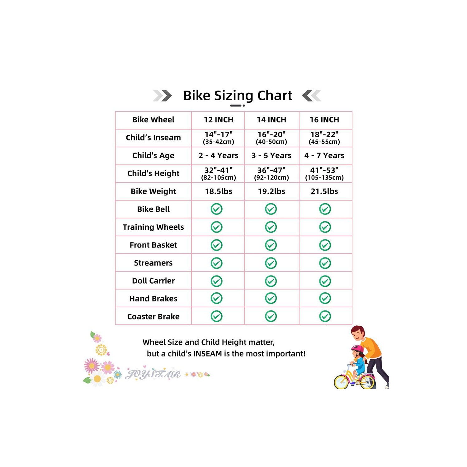 JOYSTAR Little Daisy 14 Inch Girls’ Bicycle with Training Wheels, Doll Seat, Basket, Streamers, Princess Design for Kids 3-5 Years, Pink