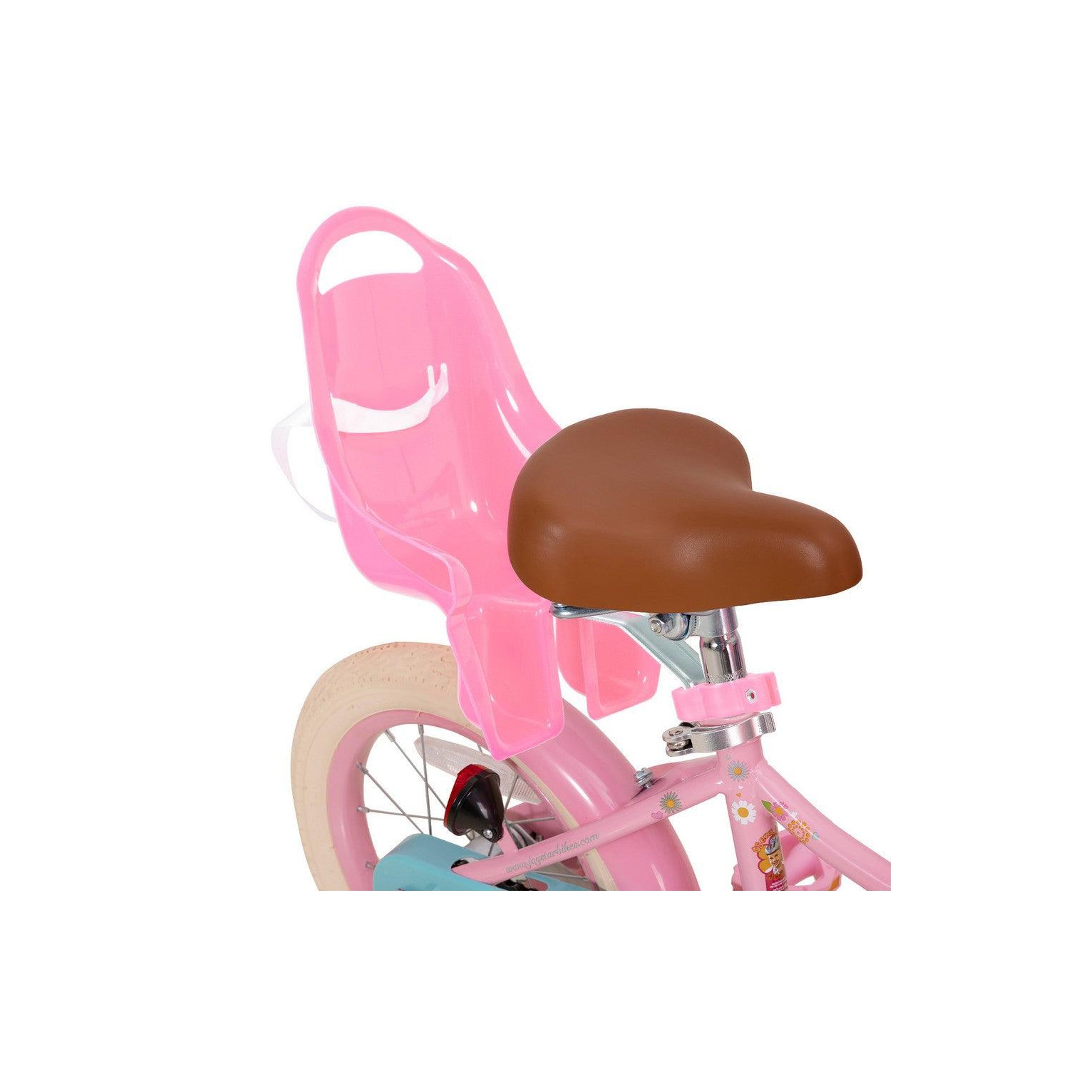 JOYSTAR Little Daisy 14 Inch Girls’ Bicycle with Training Wheels, Doll Seat, Basket, Streamers, Princess Design for Kids 3-5 Years, Pink