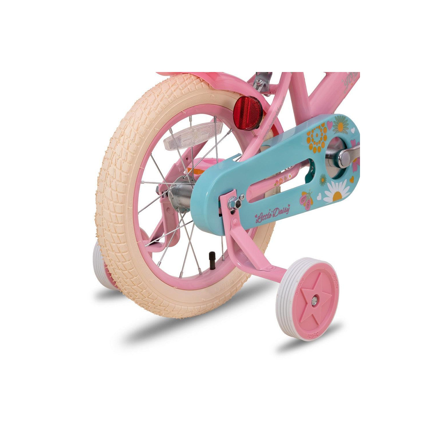 JOYSTAR Little Daisy 14 Inch Girls’ Bicycle with Training Wheels, Doll Seat, Basket, Streamers, Princess Design for Kids 3-5 Years, Pink