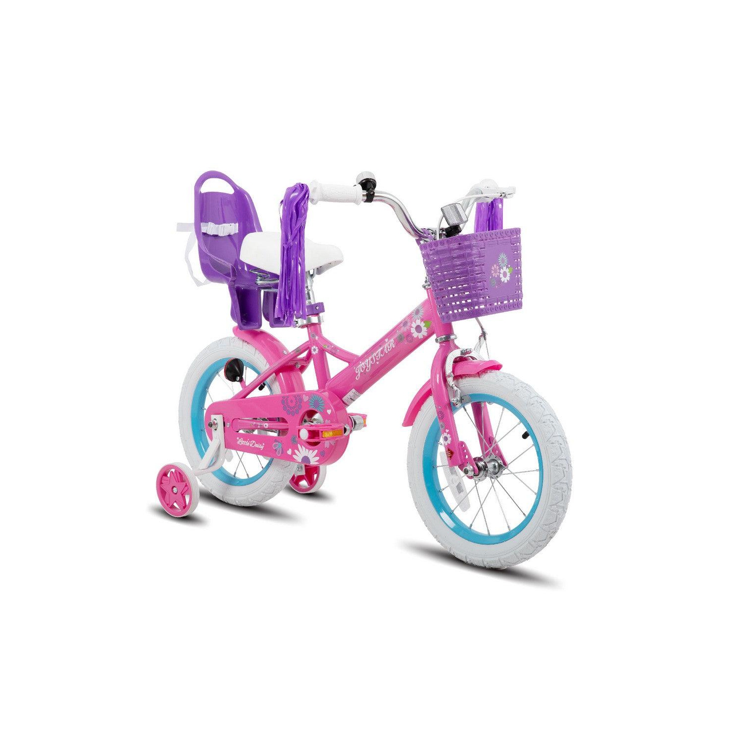 JOYSTAR Little Daisy 14 Inch Toddler Bicycle with Training Wheels, Doll Seat, Basket, Streamers, Princess Ride for Girls 3-5 Years, Fuchsia