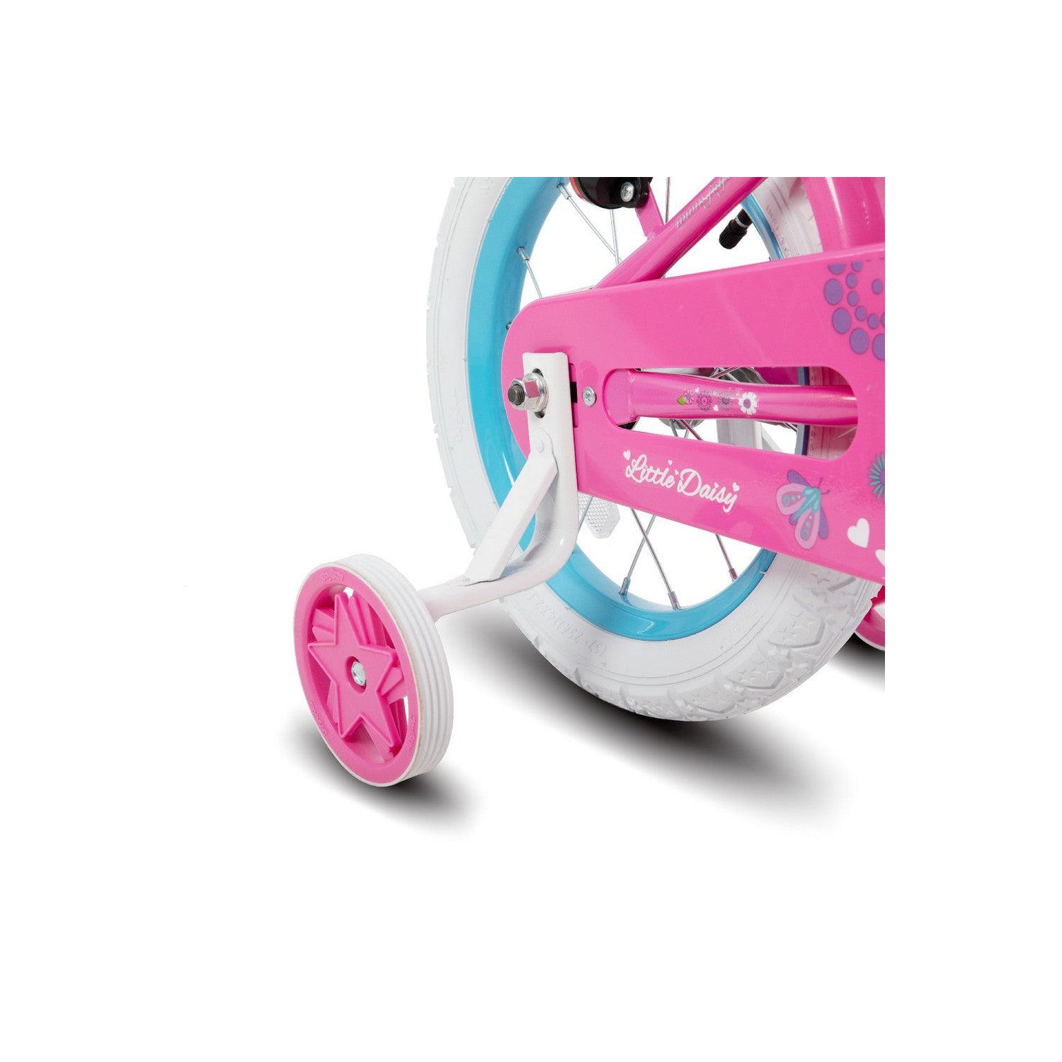 JOYSTAR Little Daisy 14 Inch Toddler Bicycle with Training Wheels, Doll Seat, Basket, Streamers, Princess Ride for Girls 3-5 Years, Fuchsia