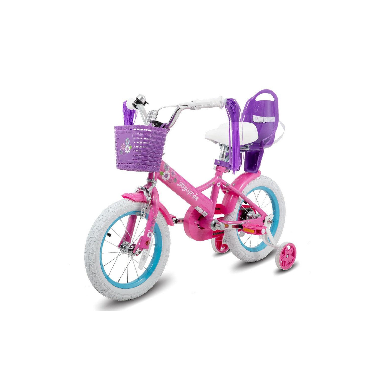 JOYSTAR Little Daisy 14 Inch Toddler Bicycle with Training Wheels, Doll Seat, Basket, Streamers, Princess Ride for Girls 3-5 Years, Fuchsia