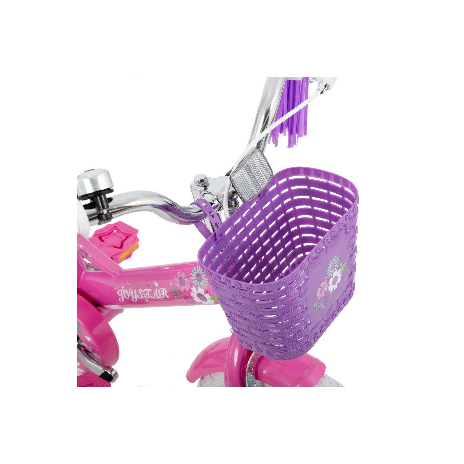 JOYSTAR Little Daisy 14 Inch Toddler Bicycle with Training Wheels, Doll Seat, Basket, Streamers, Princess Ride for Girls 3-5 Years, Fuchsia