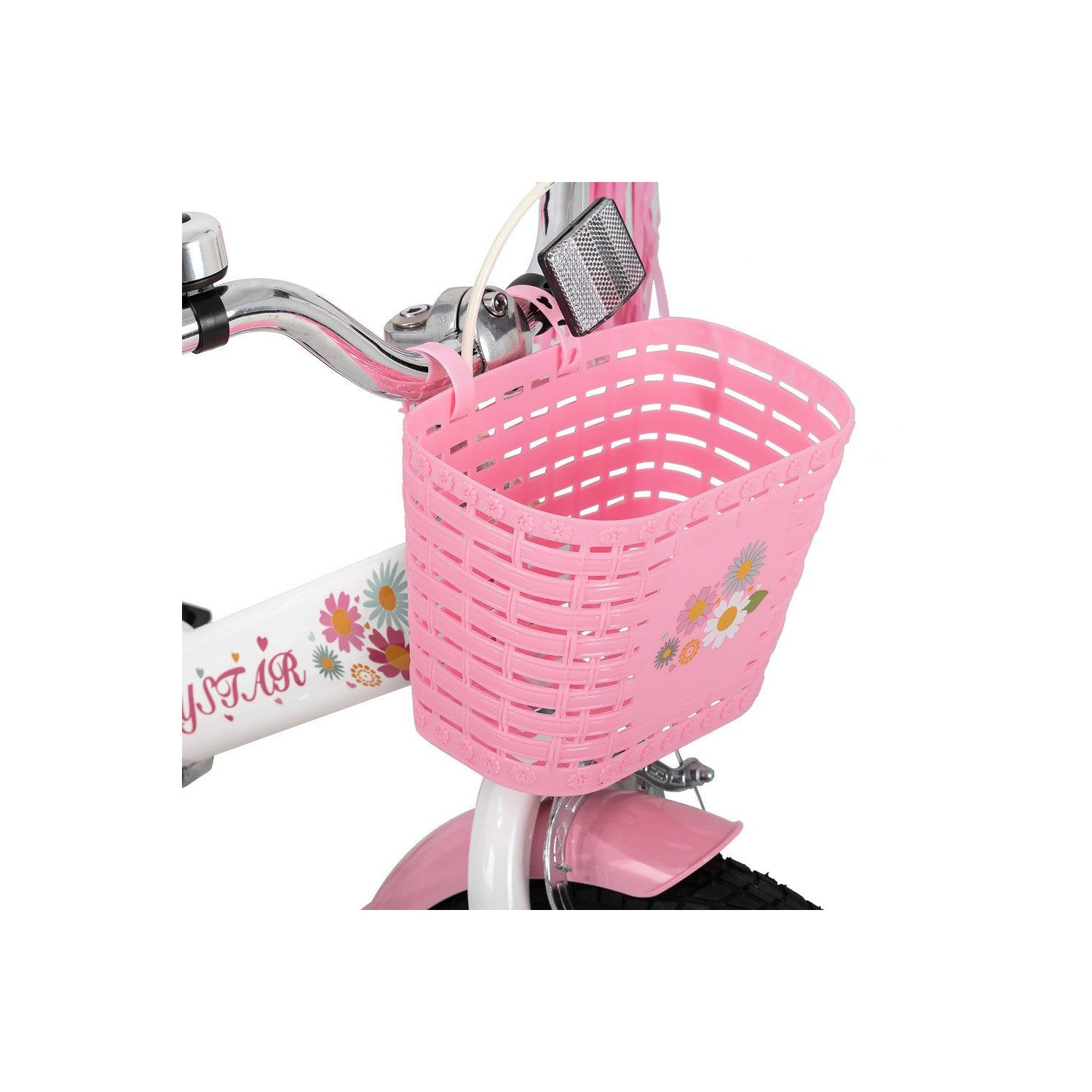 JOYSTAR Little Daisy 16 Inch Toddler Ride with Training Wheels, Doll Seat, Basket, Streamers, Princess Design for Girls 4-7 Years, White