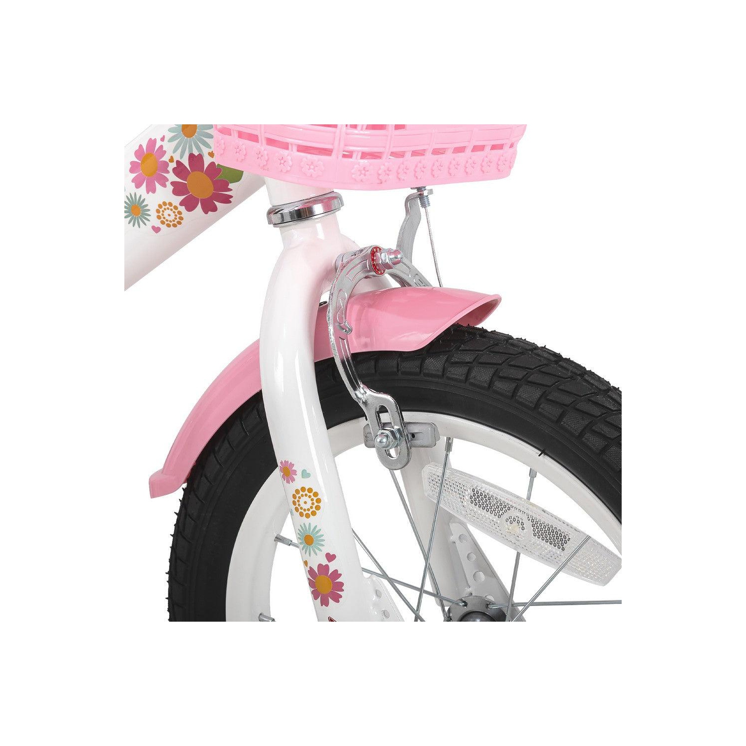 JOYSTAR Little Daisy 16 Inch Toddler Ride with Training Wheels, Doll Seat, Basket, Streamers, Princess Design for Girls 4-7 Years, White