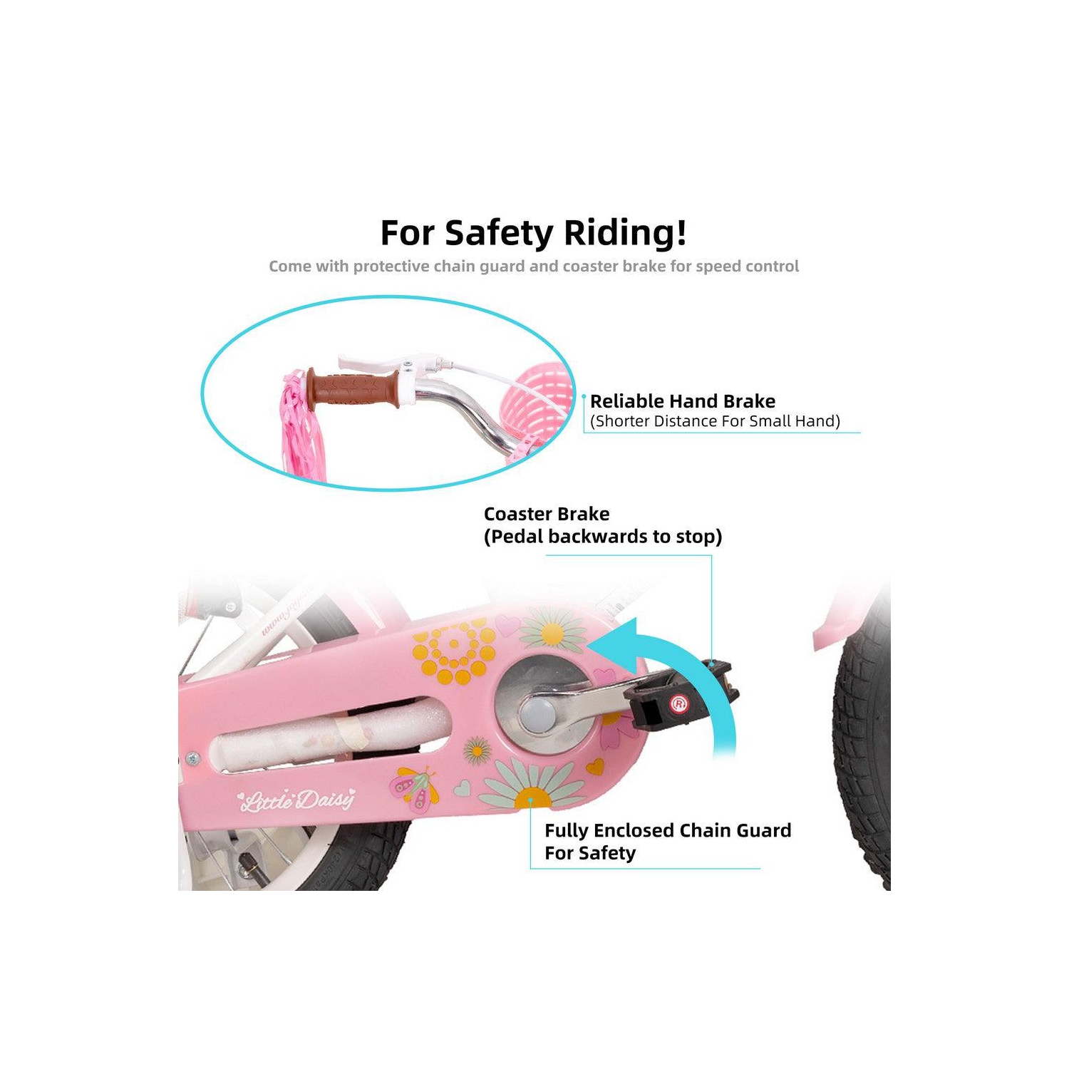 JOYSTAR Little Daisy 12 Inch Girls’ Ride with Training Wheels, Doll Seat, Basket, Streamers, Princess Bicycle for Toddlers 2-4 Years, White