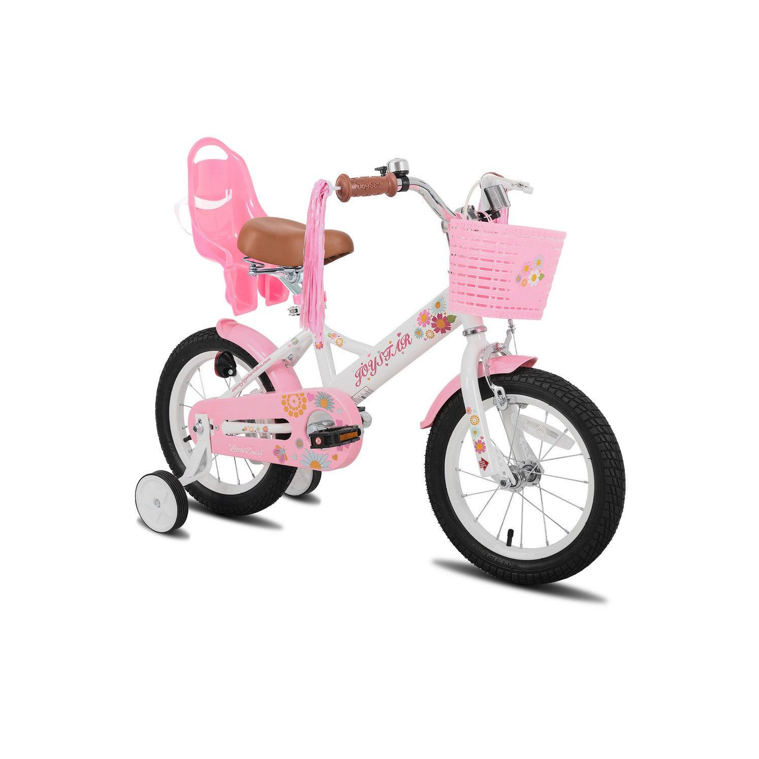 Vélo de 14&nbsp;po pour enfants Little Daisy de JOYSTAR avec roues d'entraînement, siège de poupée, panier, banderoles, Princesse Look pour filles