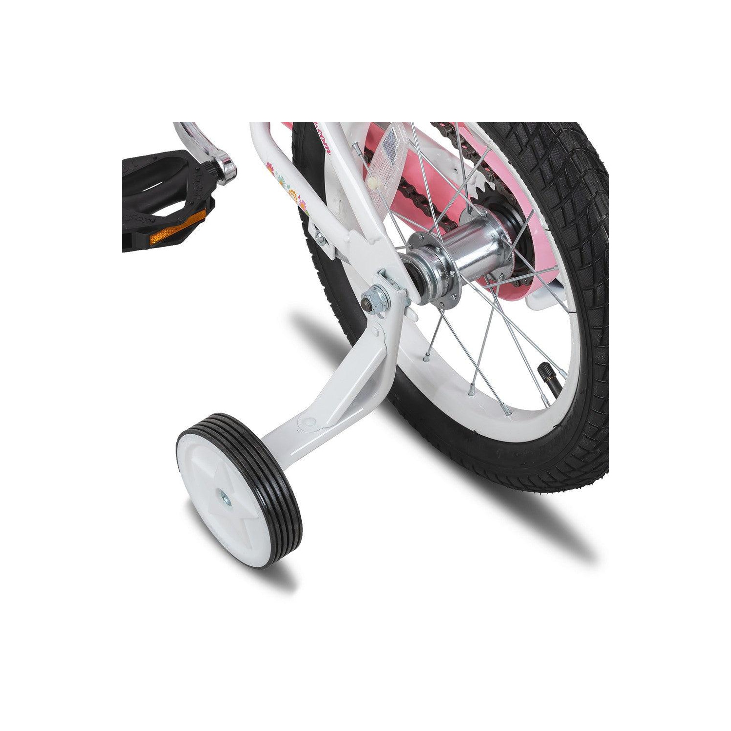 Vélo de 14&nbsp;po pour enfants Little Daisy de JOYSTAR avec roues d'entraînement, siège de poupée, panier, banderoles, Princesse Look pour filles